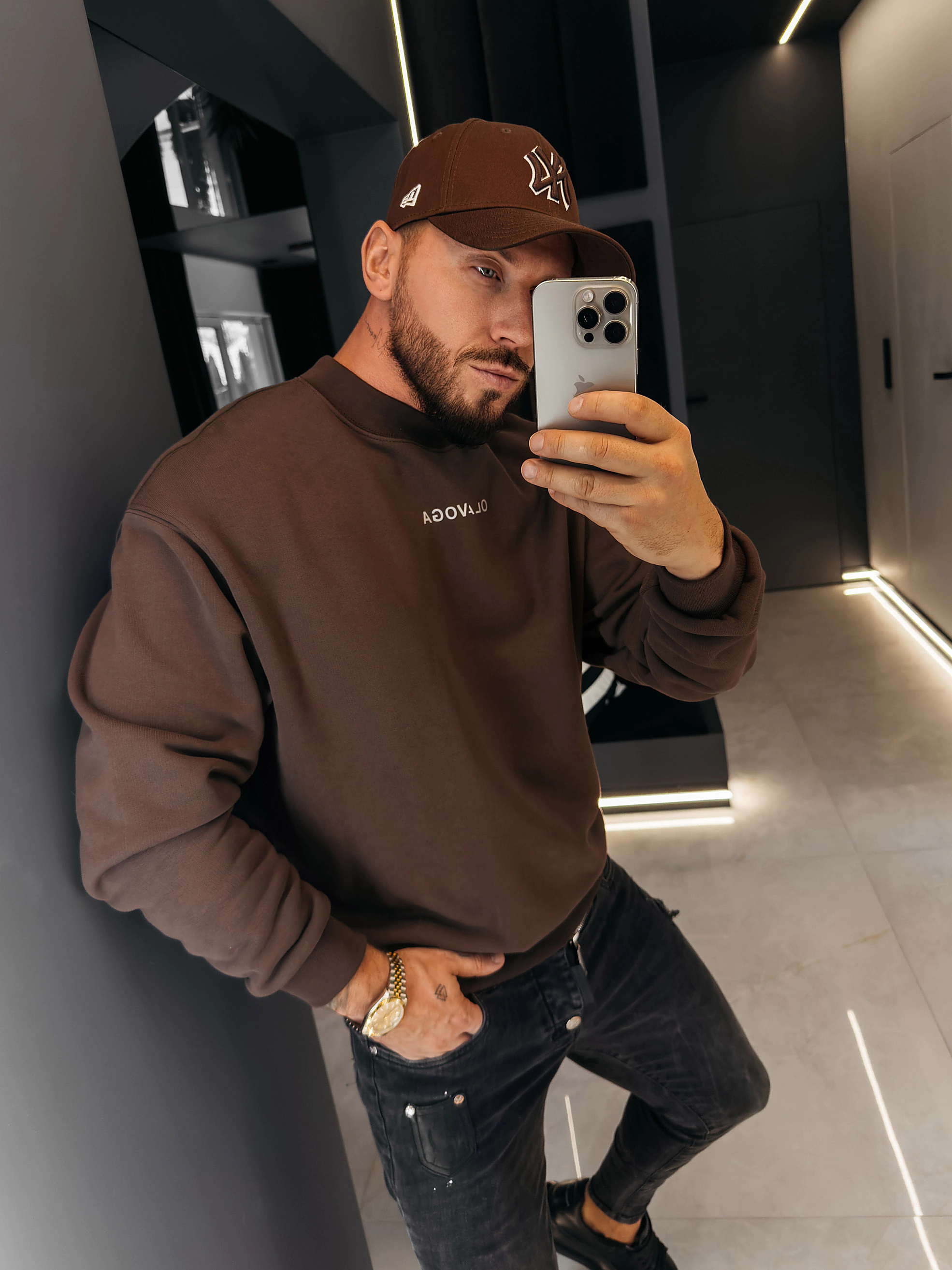 OLAVOGA Männer FLASH Kragen Sweatshirt - Braun