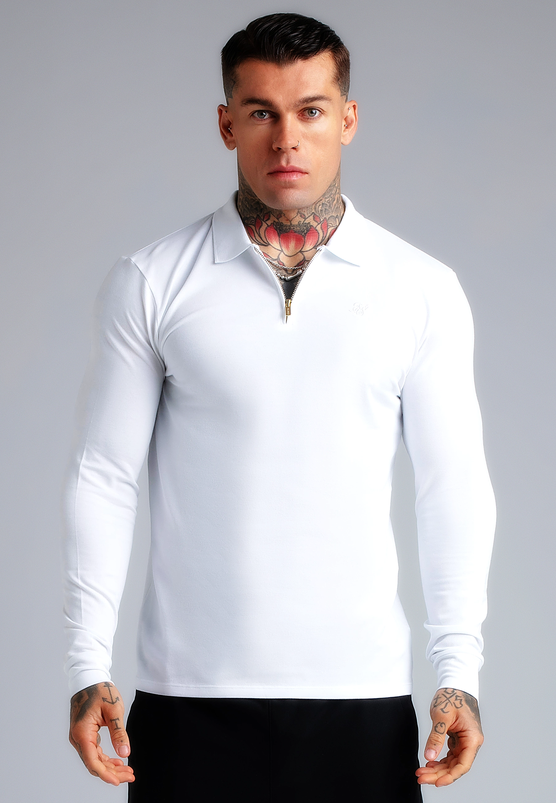 Pánské tričko SIKSILK ZIP POLO s dlouhým rukávem 29278 - White