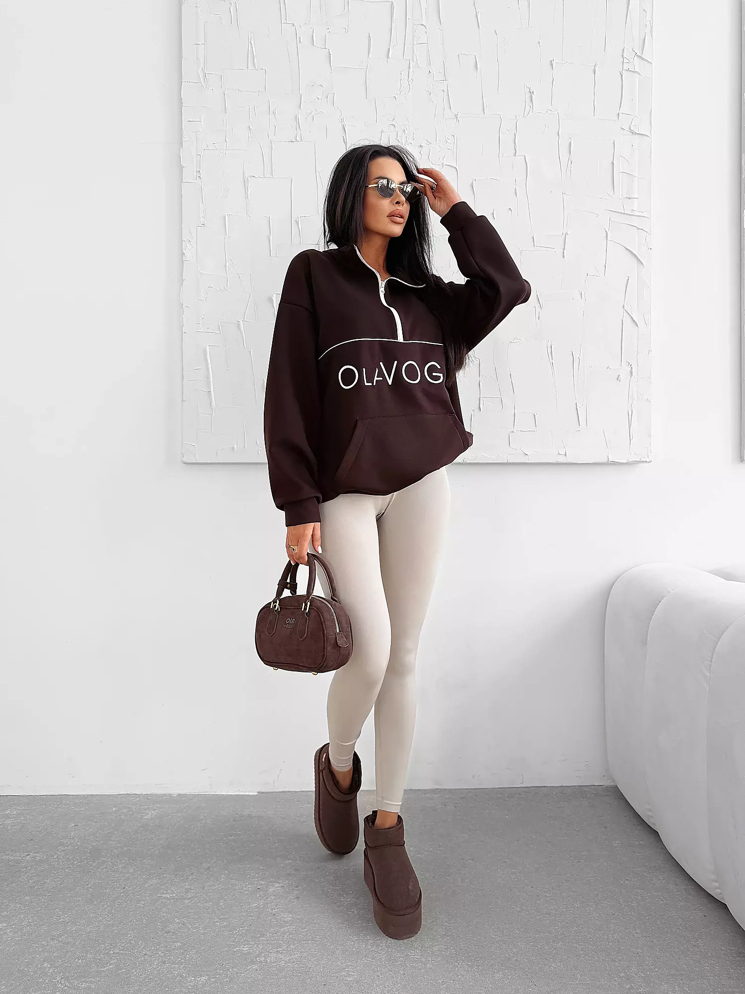 OLAVOGA EASTFIELD women's oversize collar sweatshirt - Brown