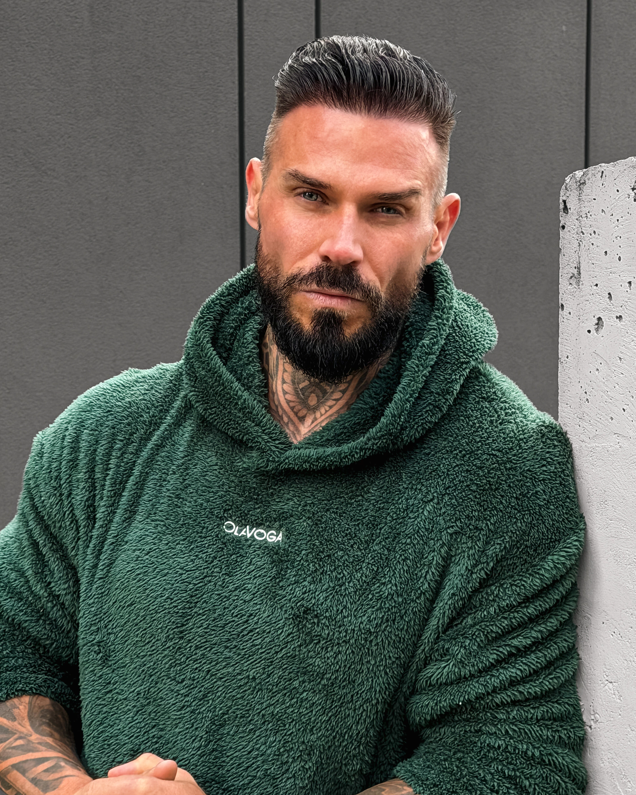 OLAVOGA Men FIDO MEN Sherpa hooded sweatshirt – Dark green