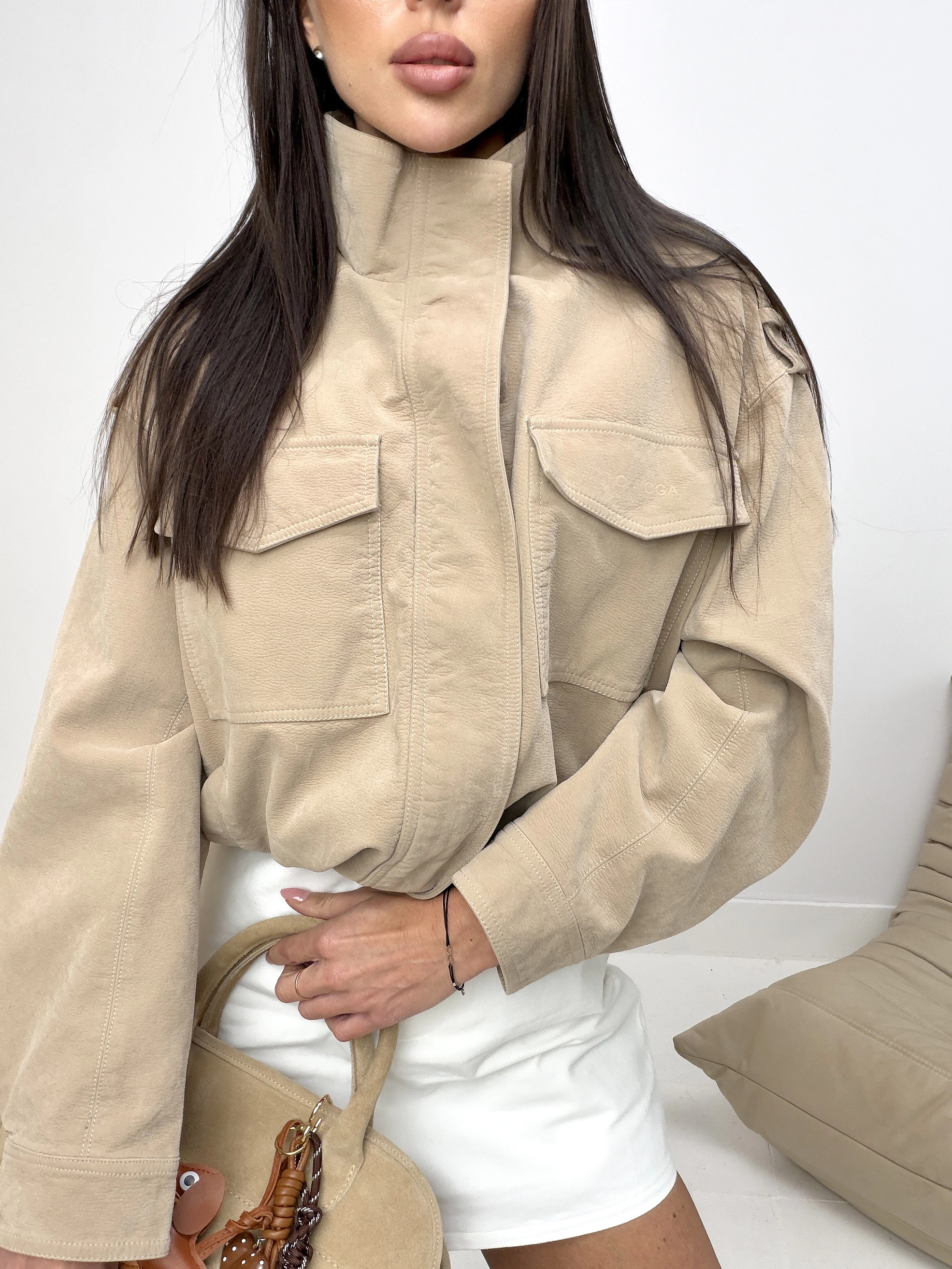 Damenjacke in Veloursleder-Optik OLAVOGA RYZEN - Beige