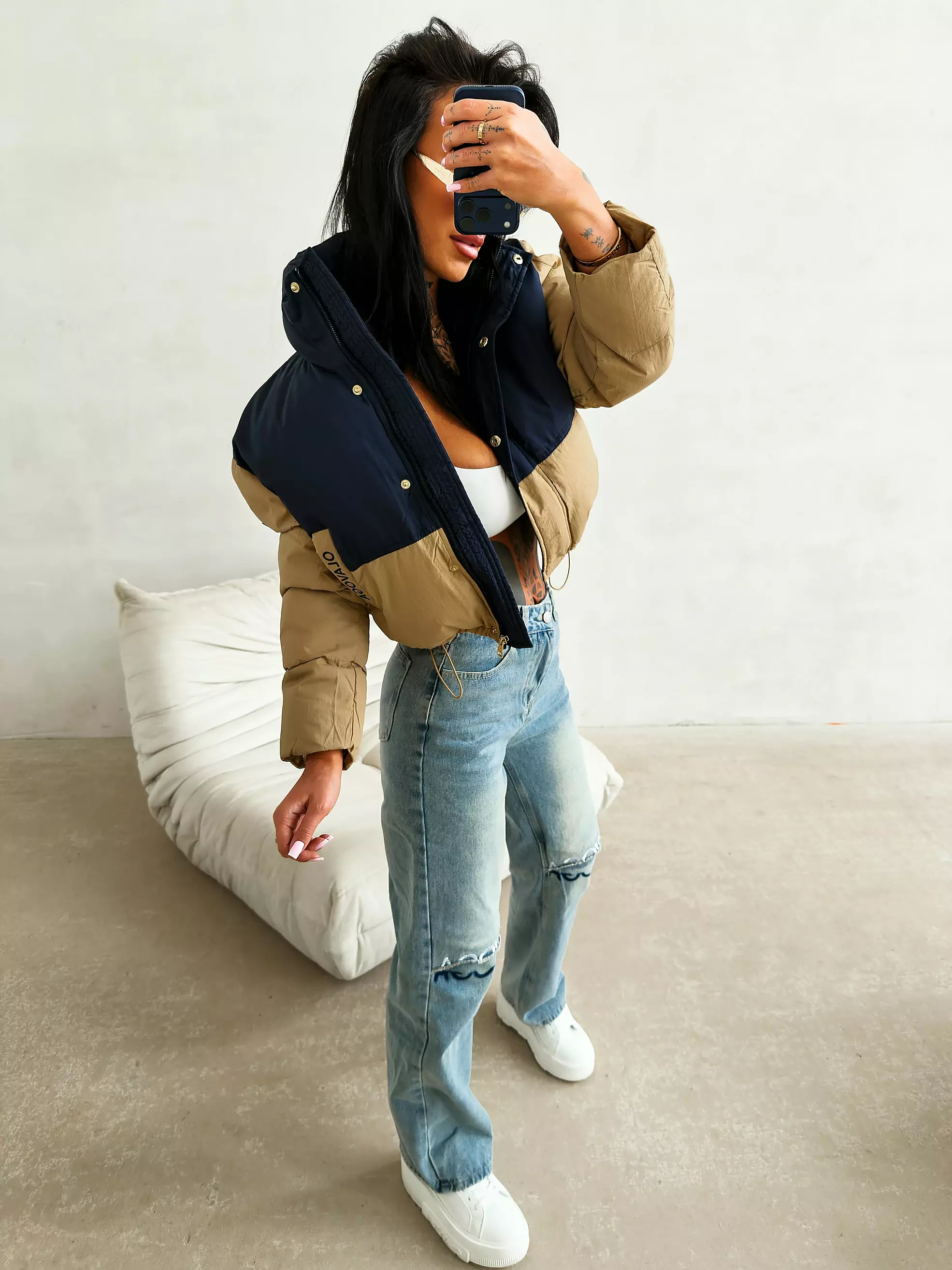 Kurze Damen-Steppjacke OLAVOGA KIAR - Marineblau