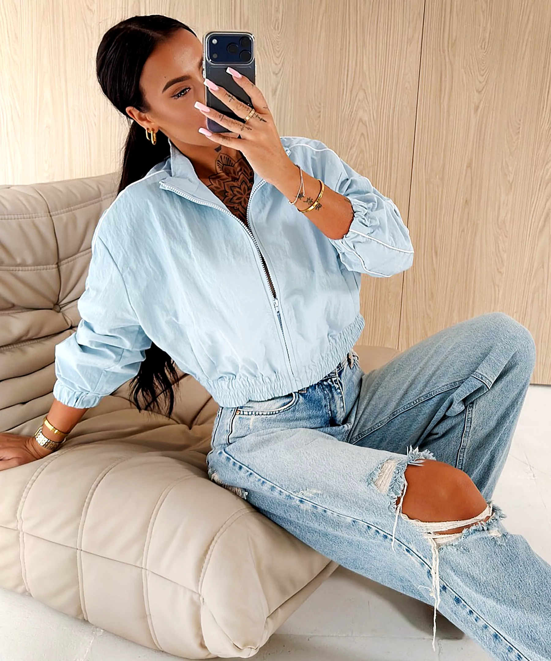 OLAVOGA EDIT Women’s Streetwear Jacket – Light Blue