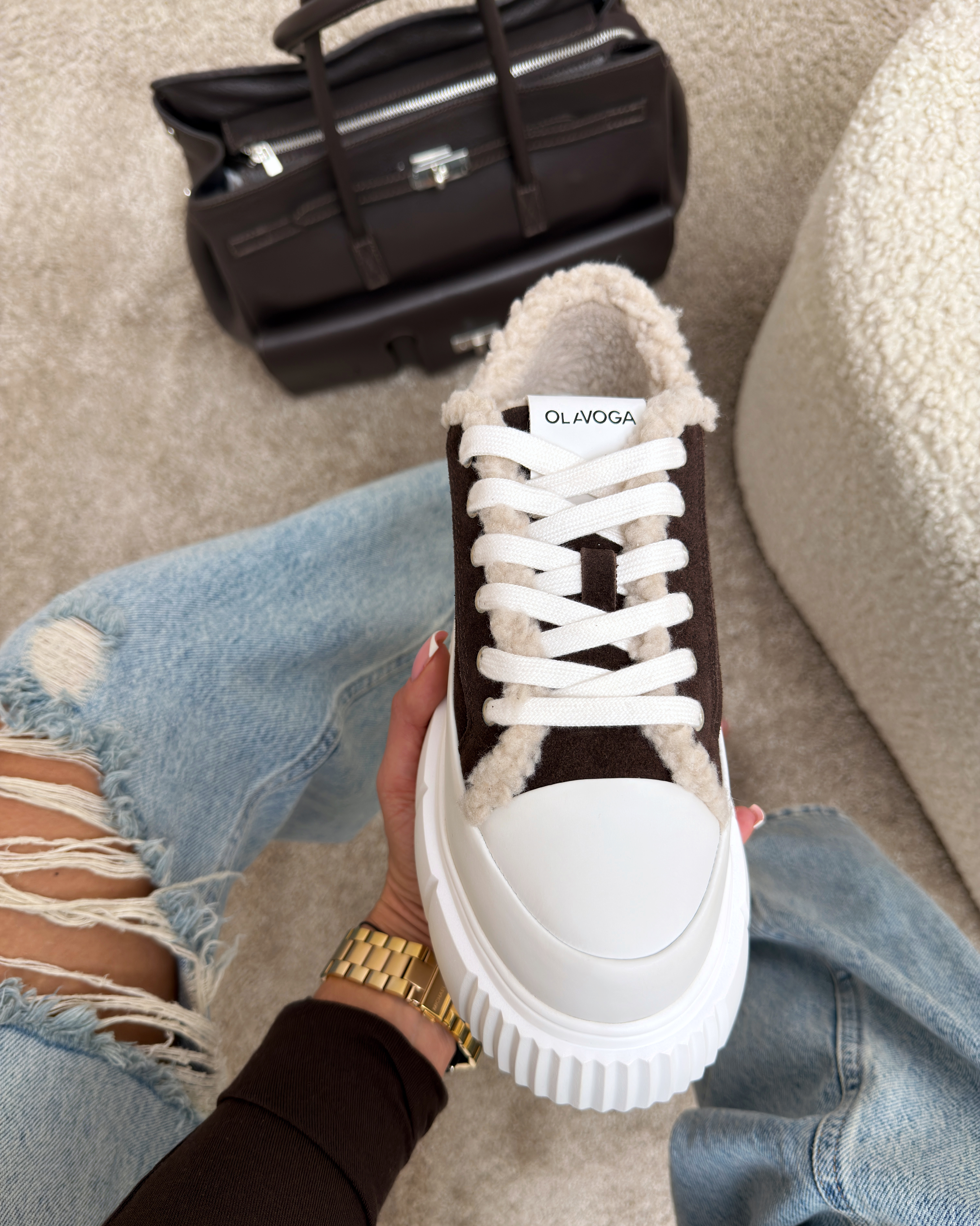 Sneakersy damskie na platformie OLAVOGA LULL - Brąz
