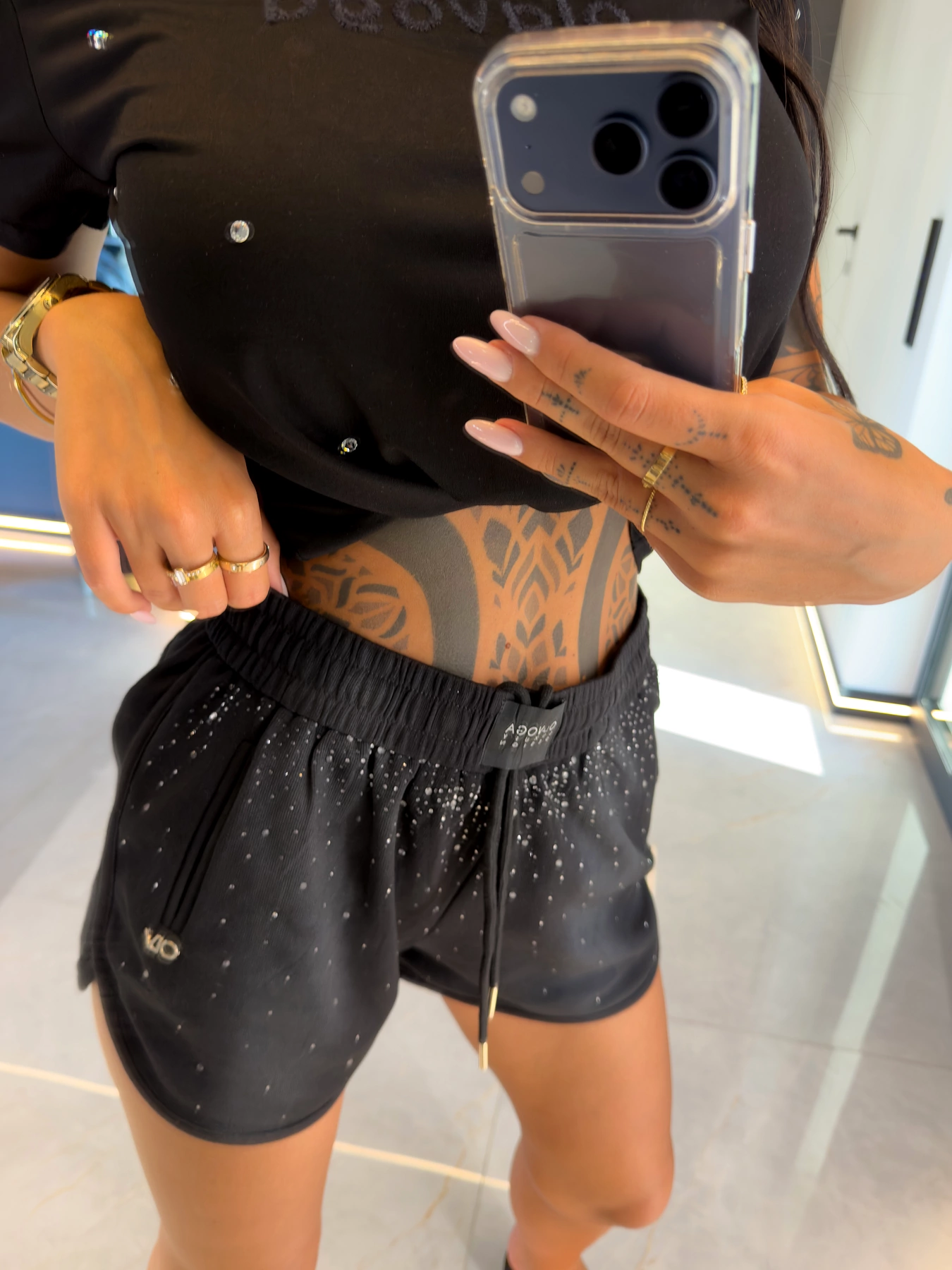 Women's shorts with crystals OLAVOGA SWIFT - Black