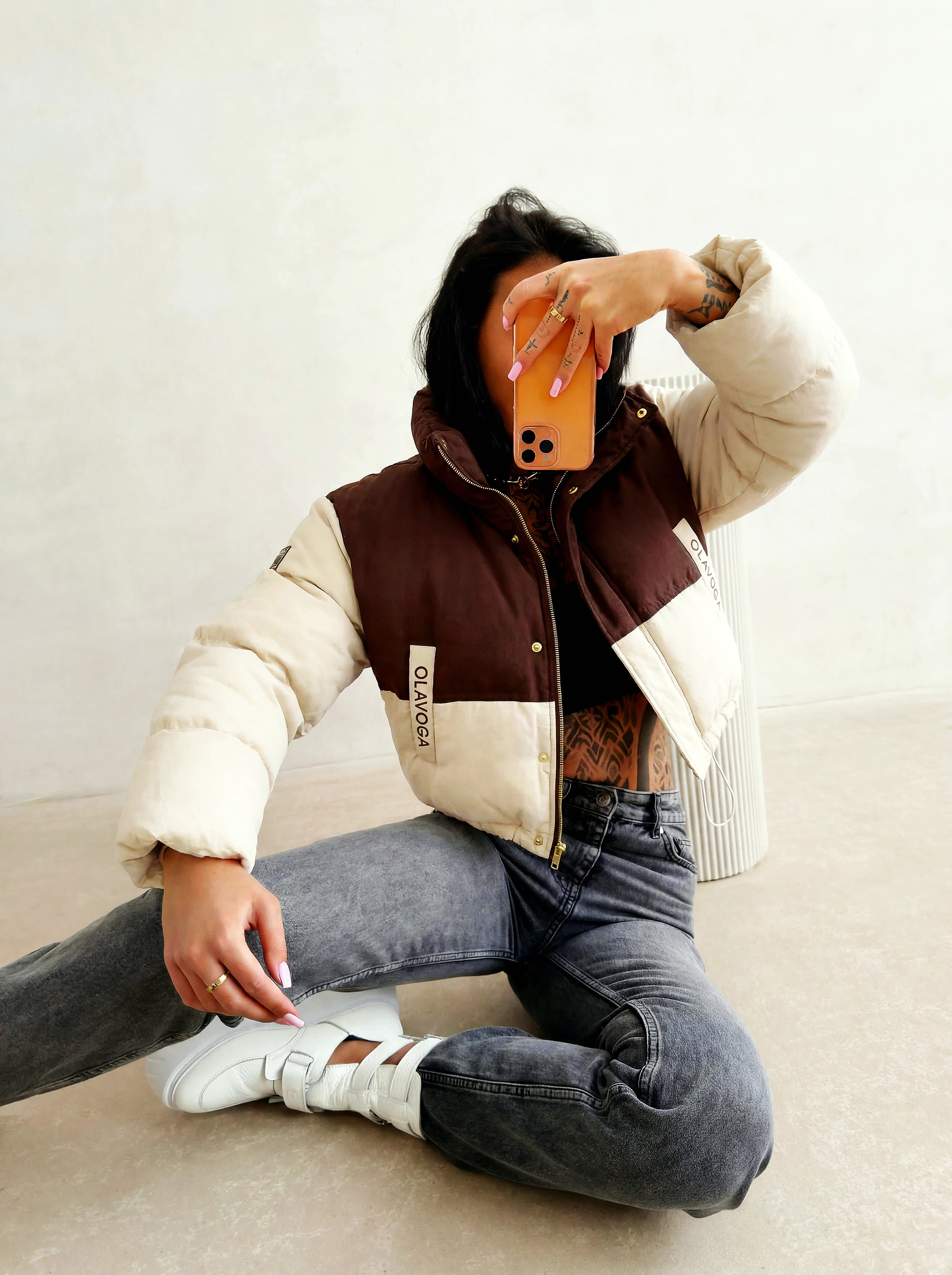 Kurze Steppjacke für Damen OLAVOGA KIAR - Braun
