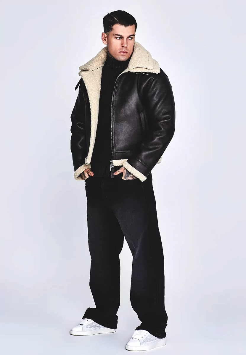 Men's sheepskin jacket AVIATOR SIKSILK 27478 - Brown | S | OLAVOGA