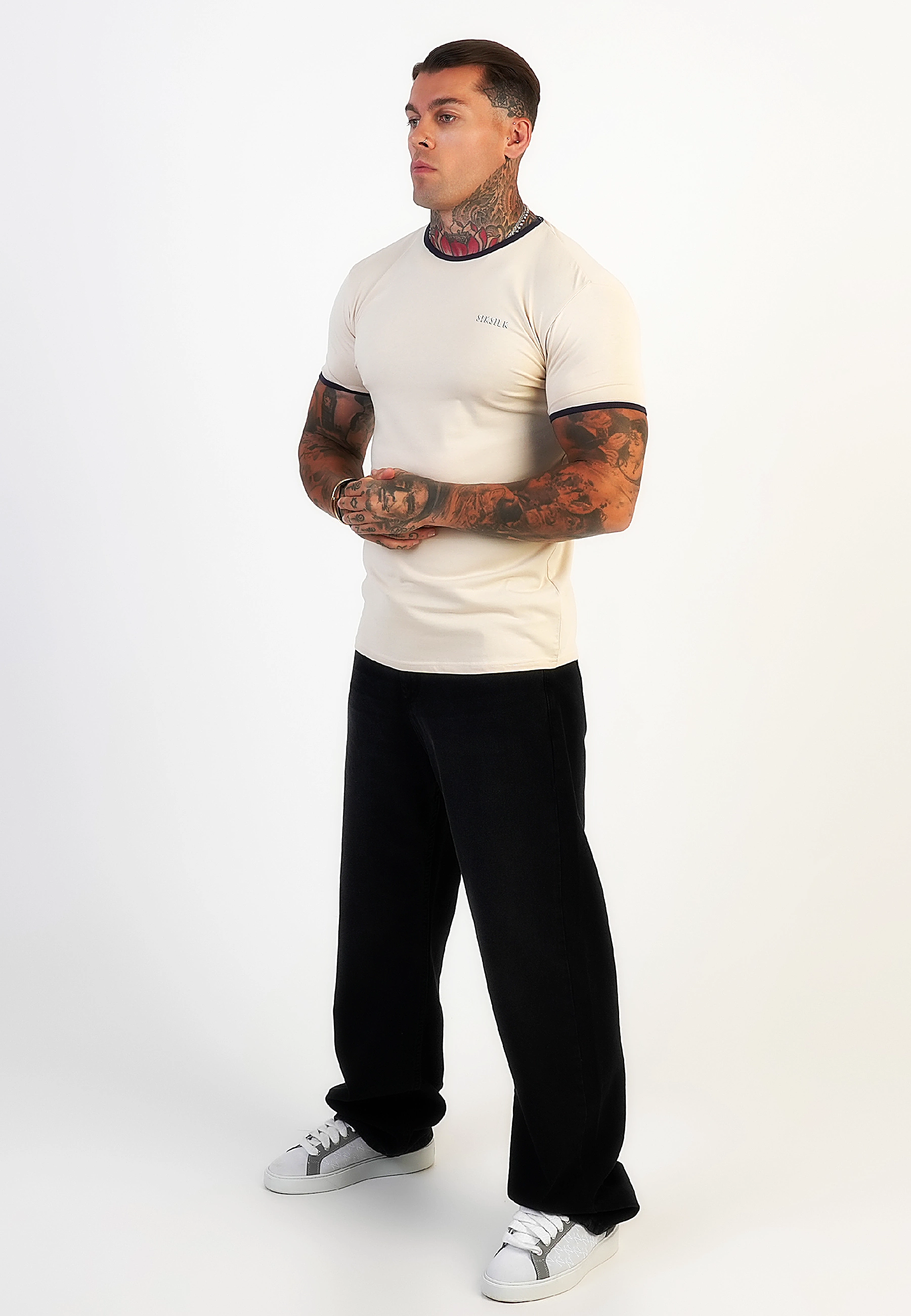 T-shirt męski SIKSILK RINGER 28755 - Écru