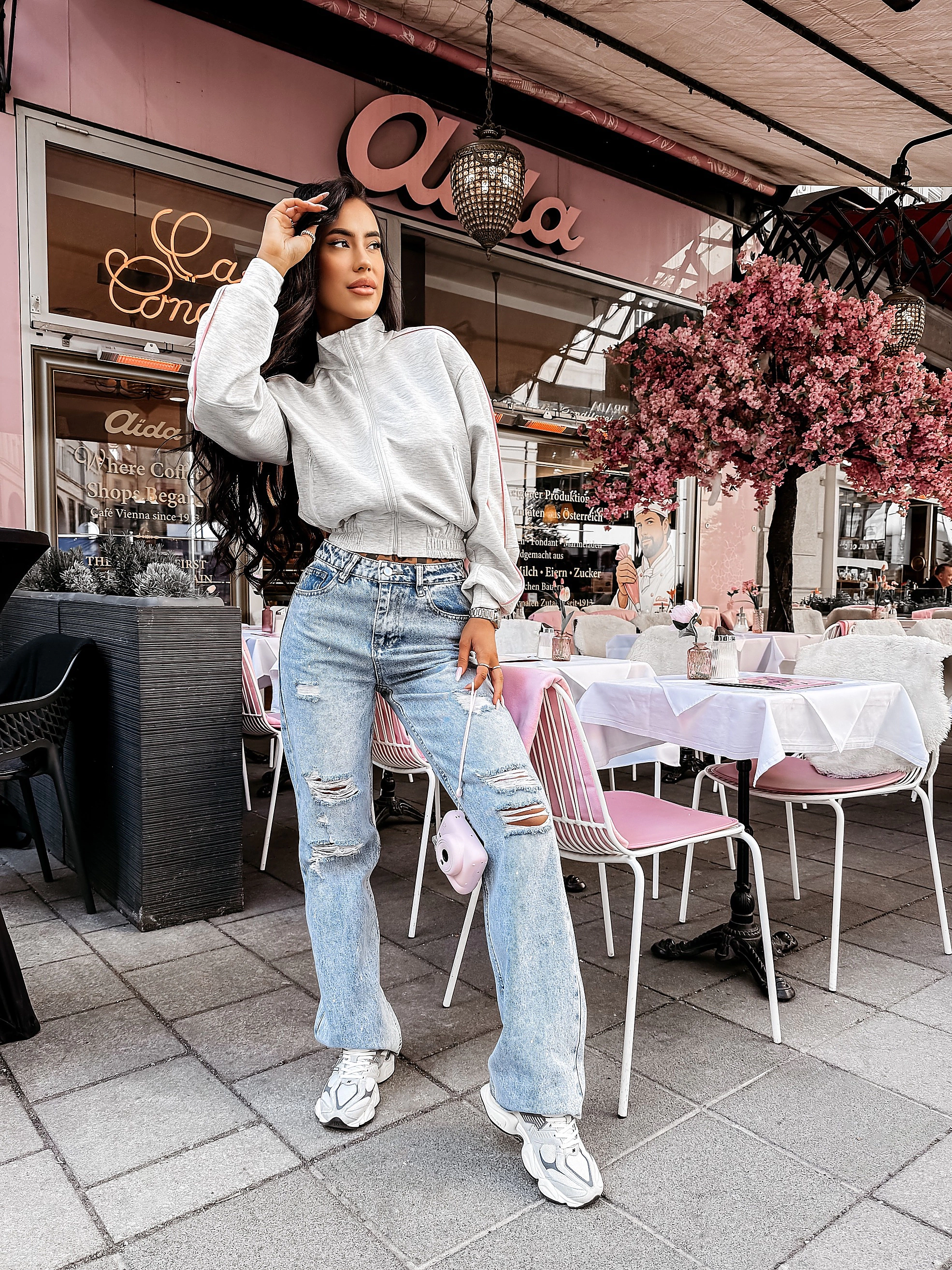 OLAVOGA ROSEA Damen Sweatshirt gestreift - Grau