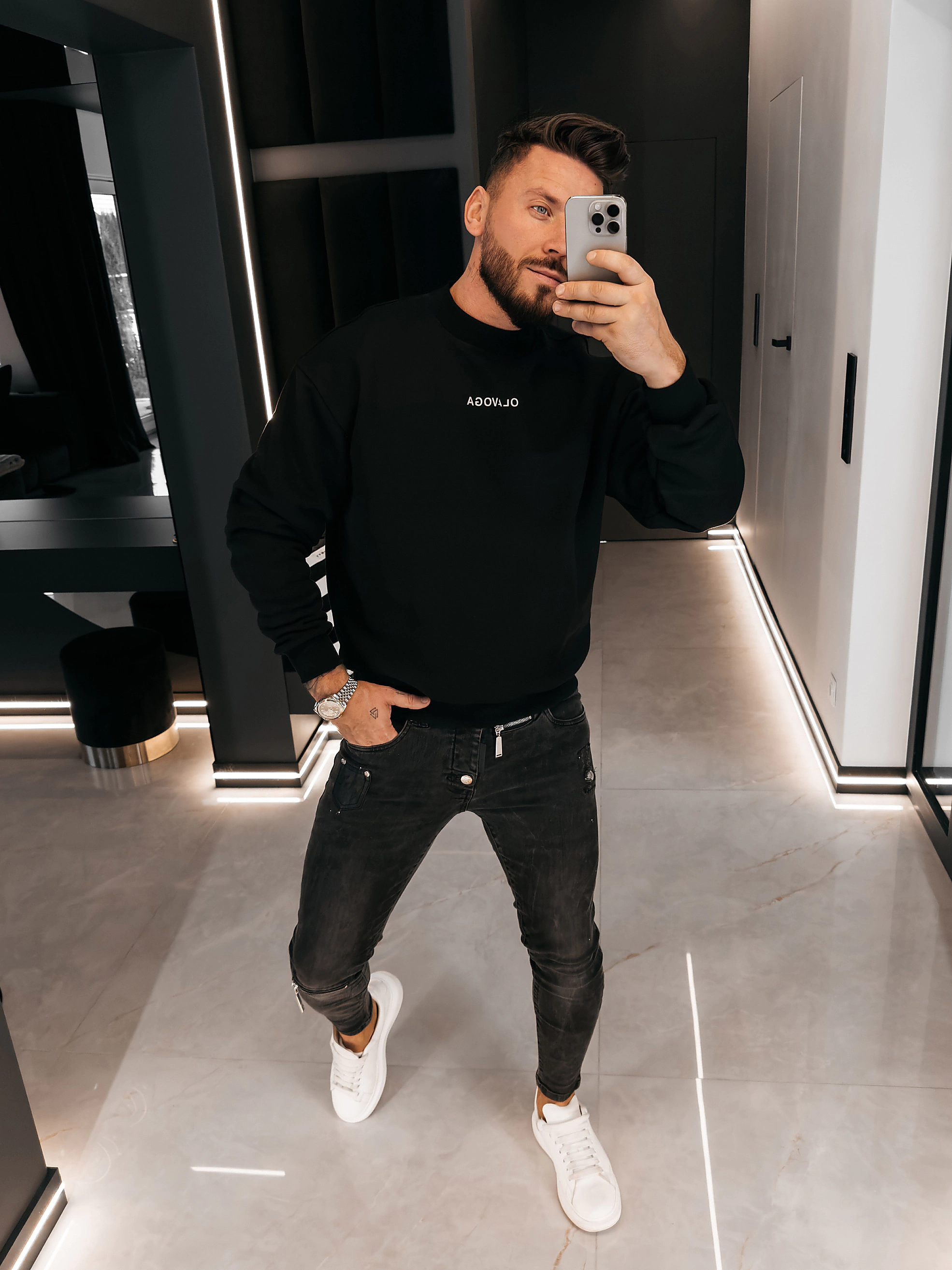 OLAVOGA Männer FLASH Kragen Sweatshirt - Schwarz
