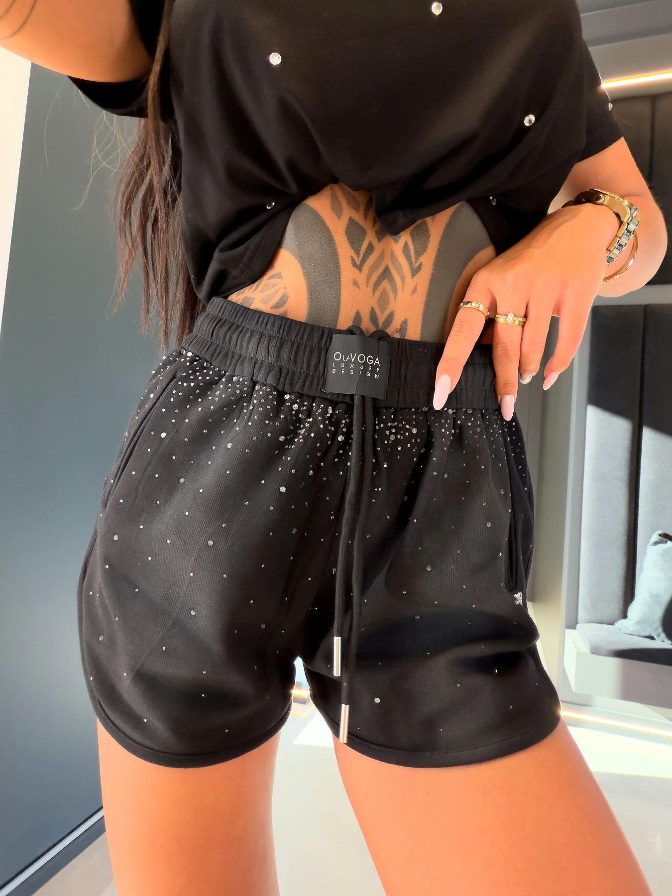 Women's shorts with crystals OLAVOGA SWIFT - Black