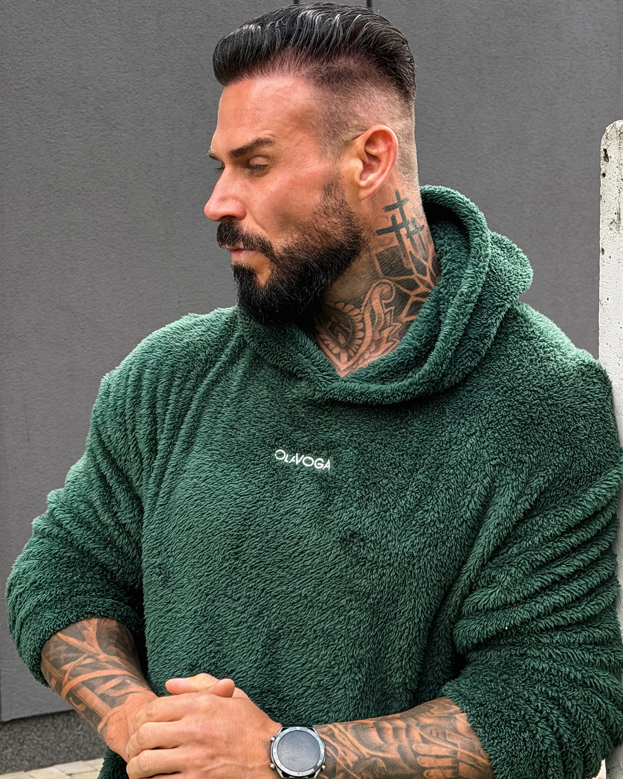 OLAVOGA Men FIDO MEN Sherpa hooded sweatshirt – Dark green