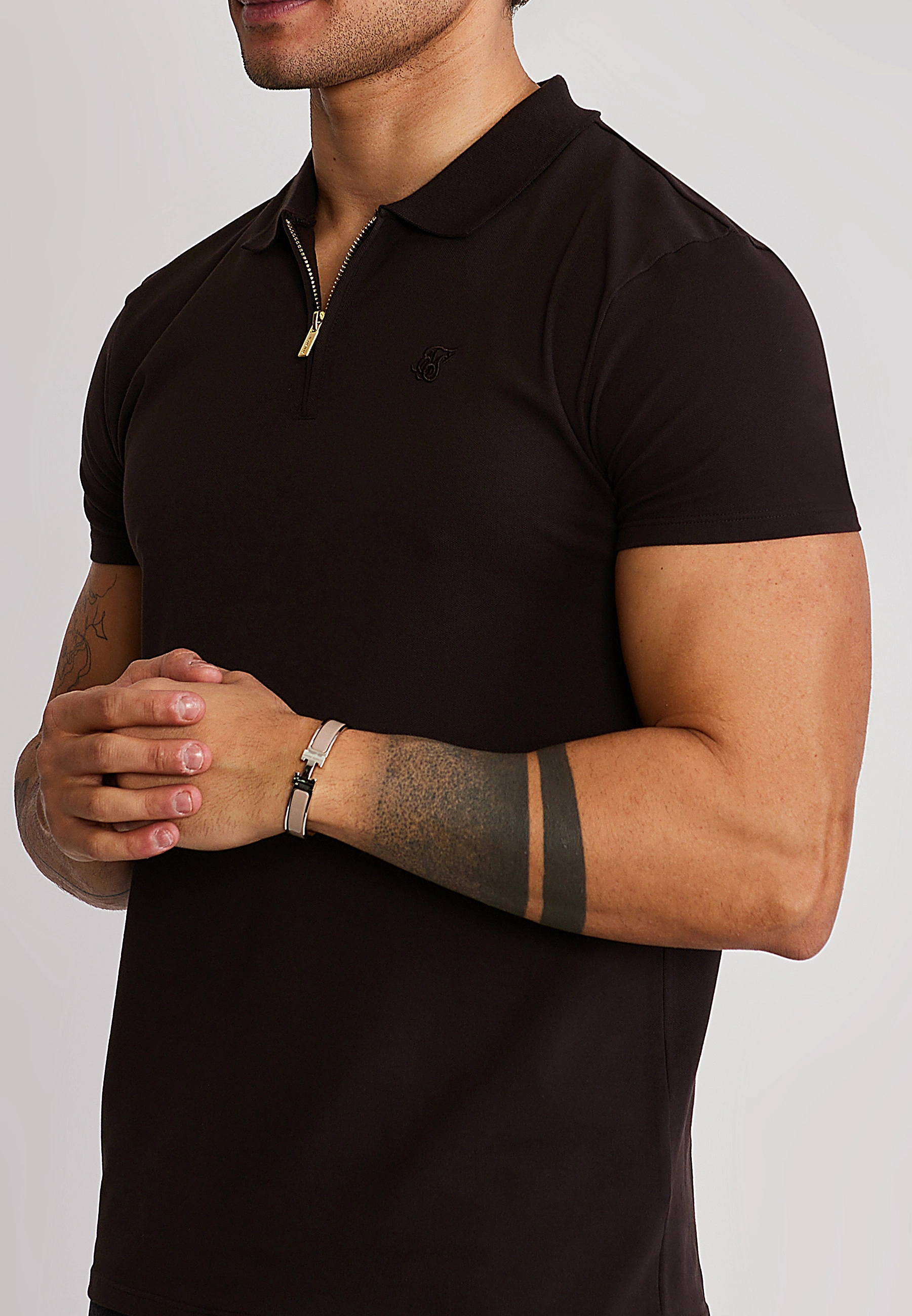 Herren SIKSILK ZIP POLO T-shirt 29273 - Braun