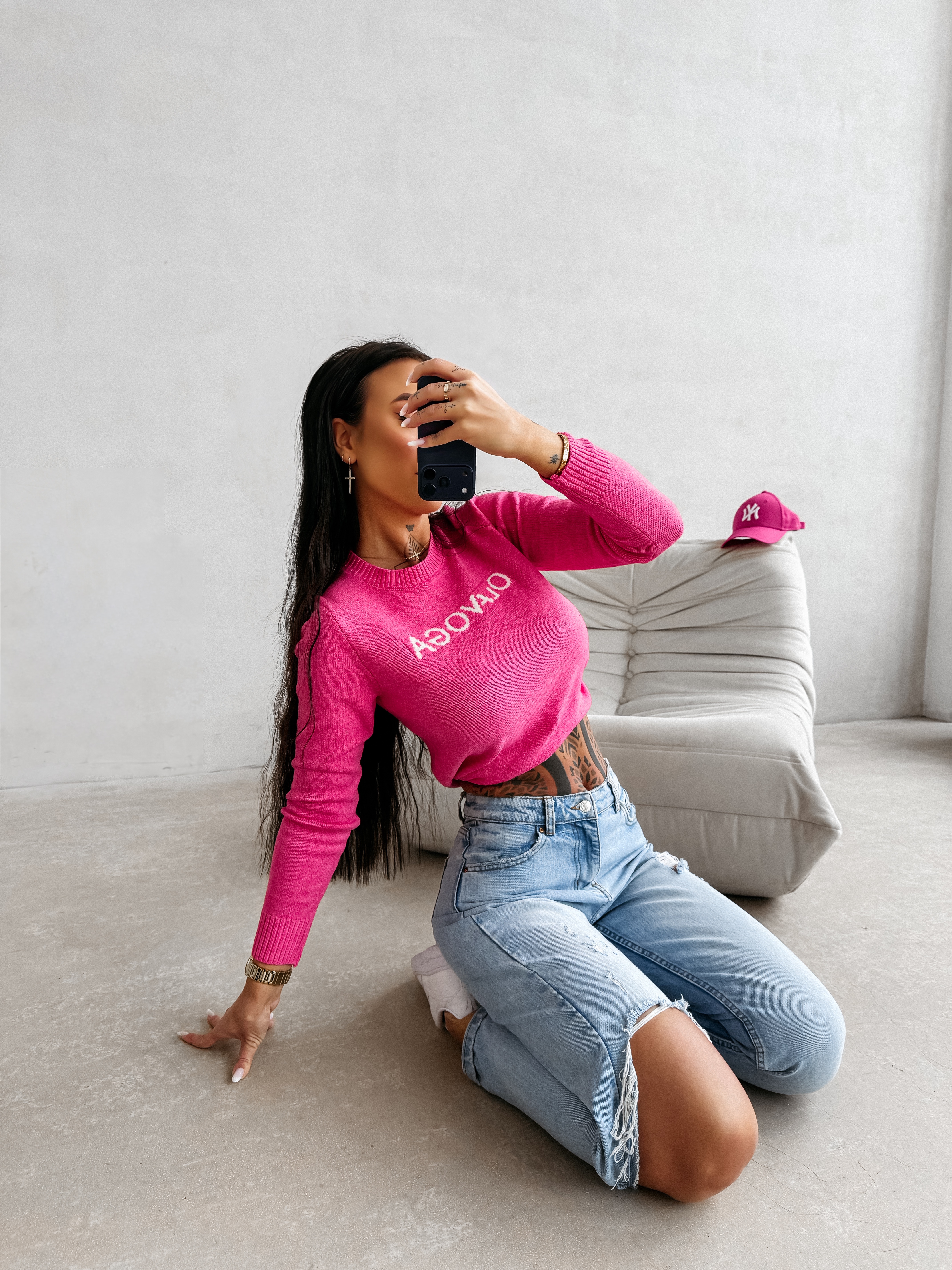 Sweter damski casual OLAVOGA ZAIO - Amarant