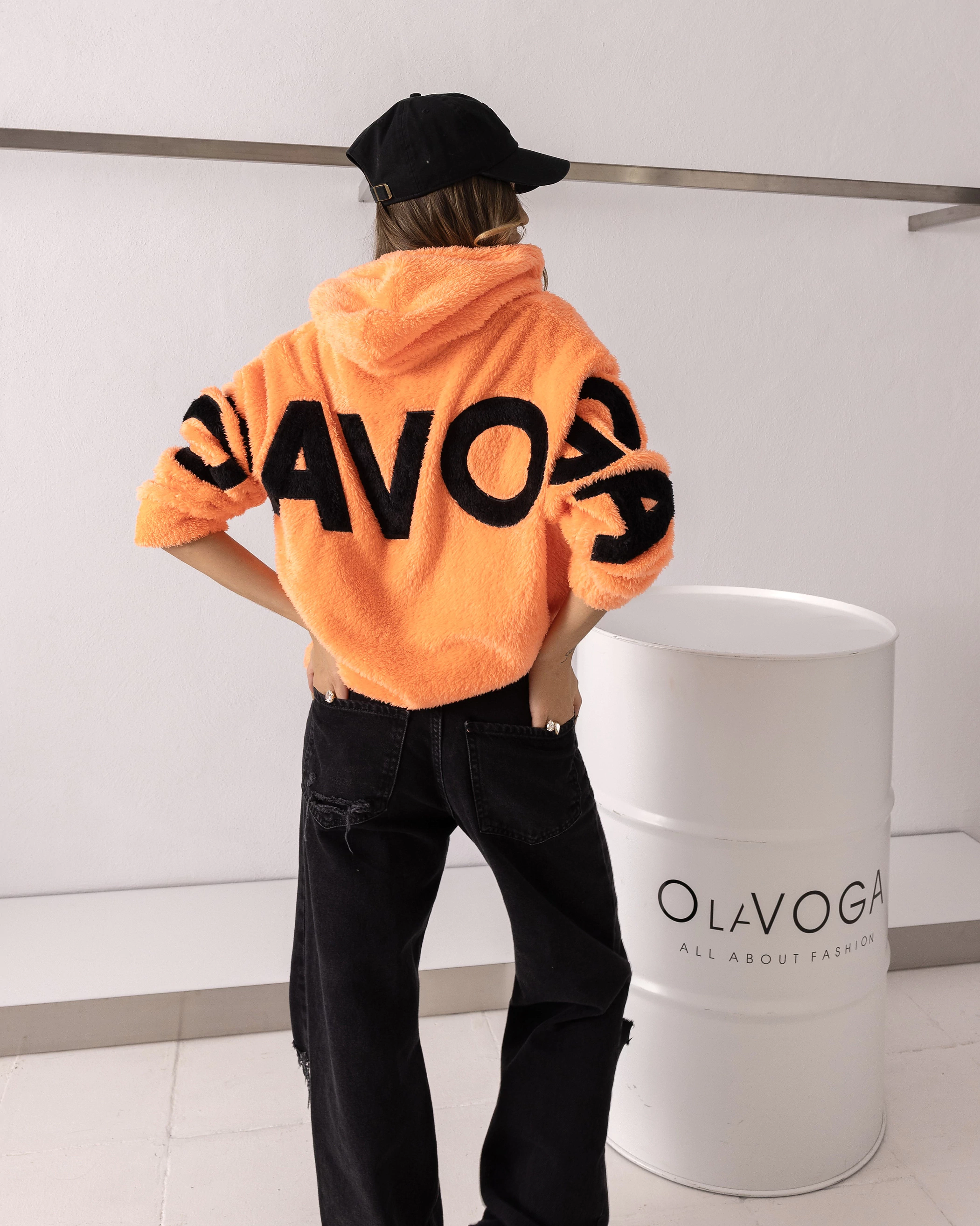 OLAVOGA FIDO Sherpa-Kapuzenpullover für Damen – Orange