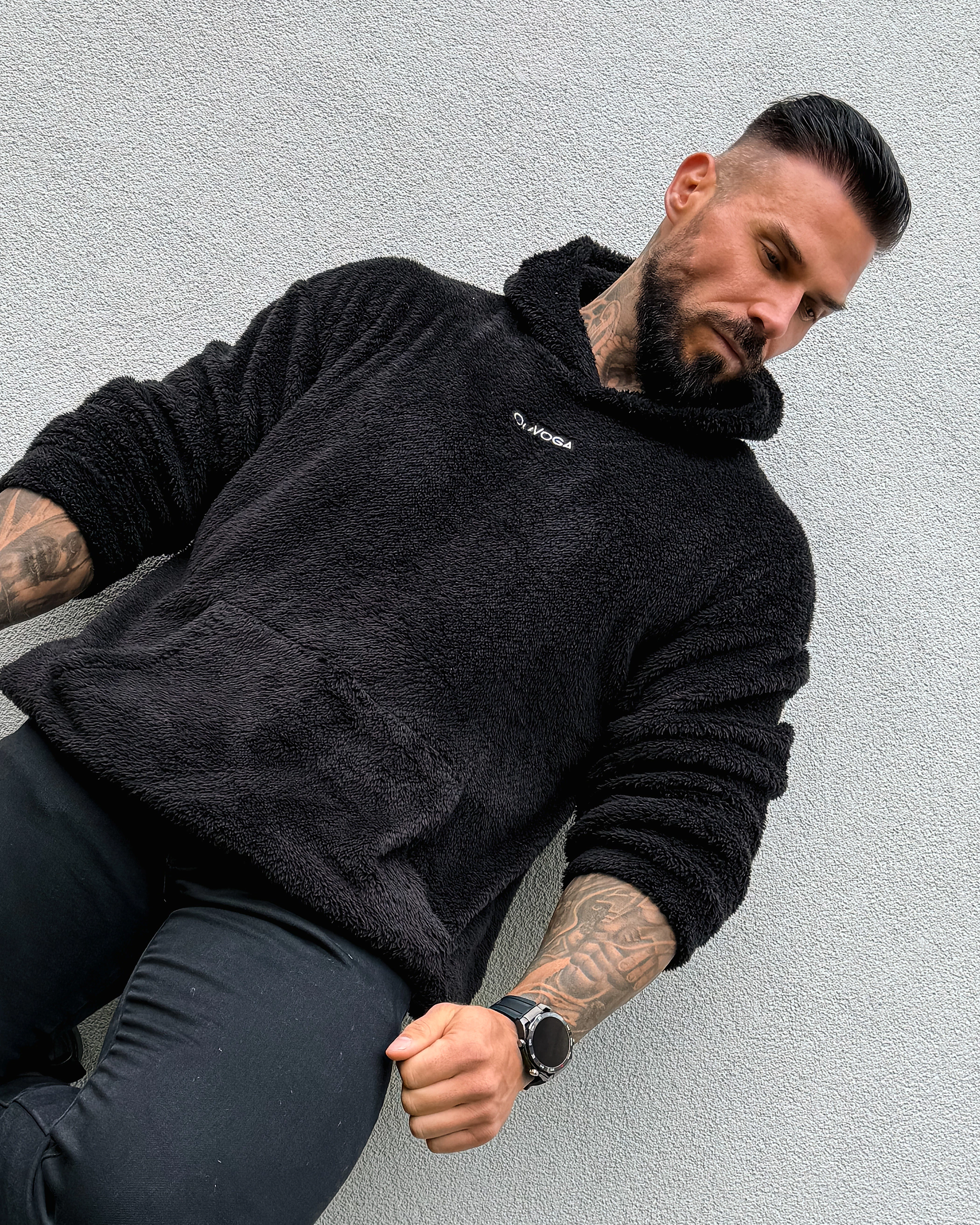 OLAVOGA Men FIDO MEN Sherpa Hooded Sweatshirt – Black