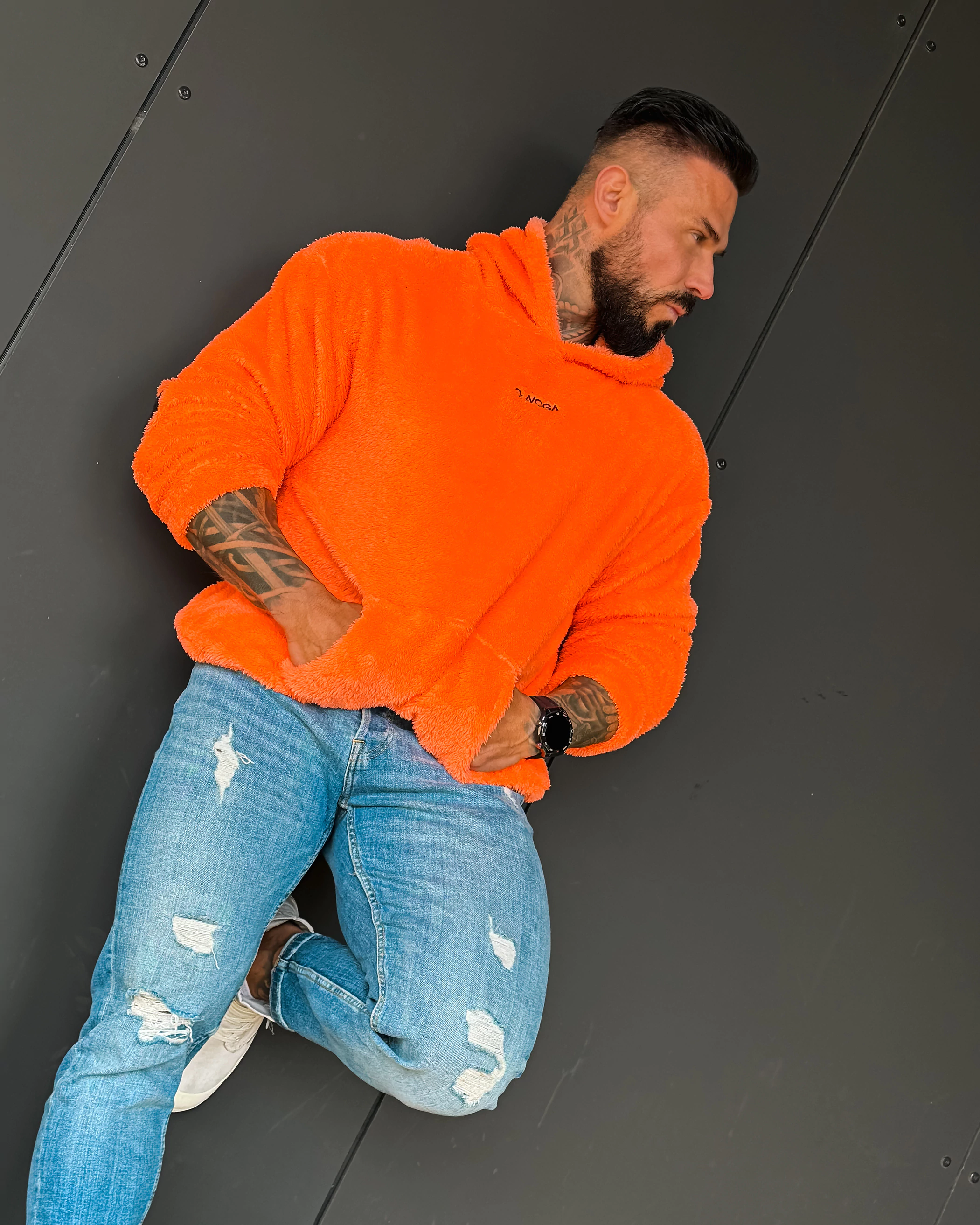 OLAVOGA Men FIDO MEN Sherpa Hooded Sweatshirt – Orange