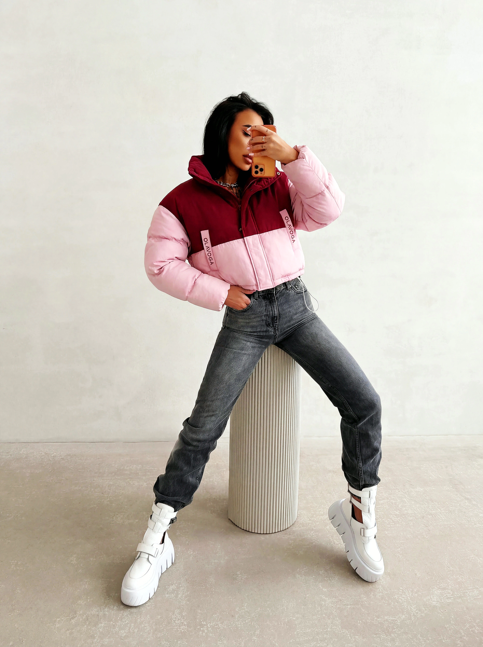 Kurze Steppjacke für Frauen OLAVOGA KIAR - Maroon