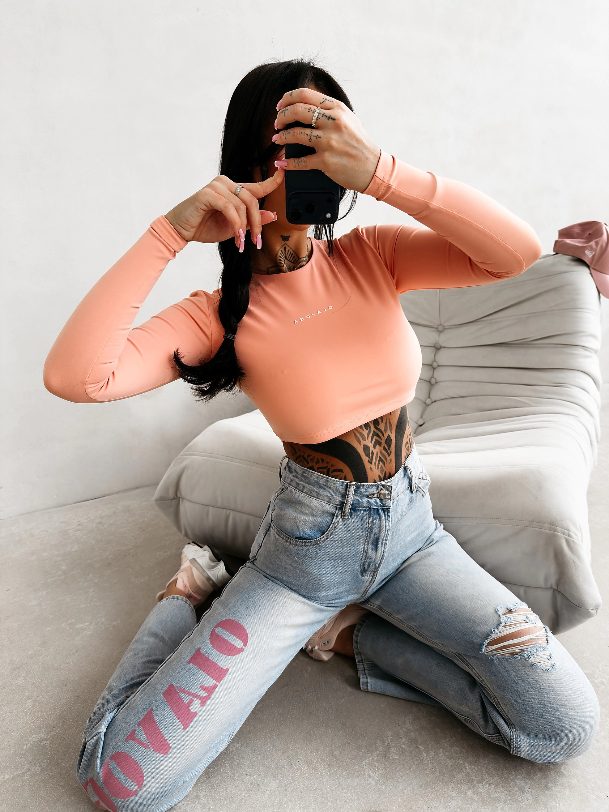Women's long sleeve top OLAVOGA VIRA - Coral pink