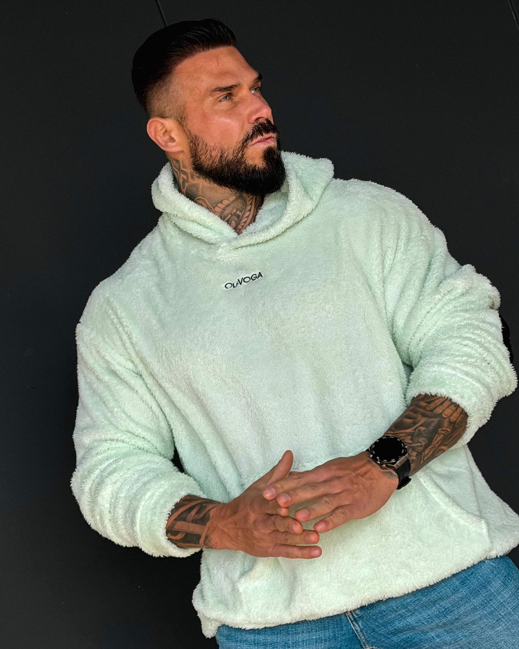 OLAVOGA Men FIDO MEN Herren-Kapuzenpullover aus Sherpa – Minzgrün
