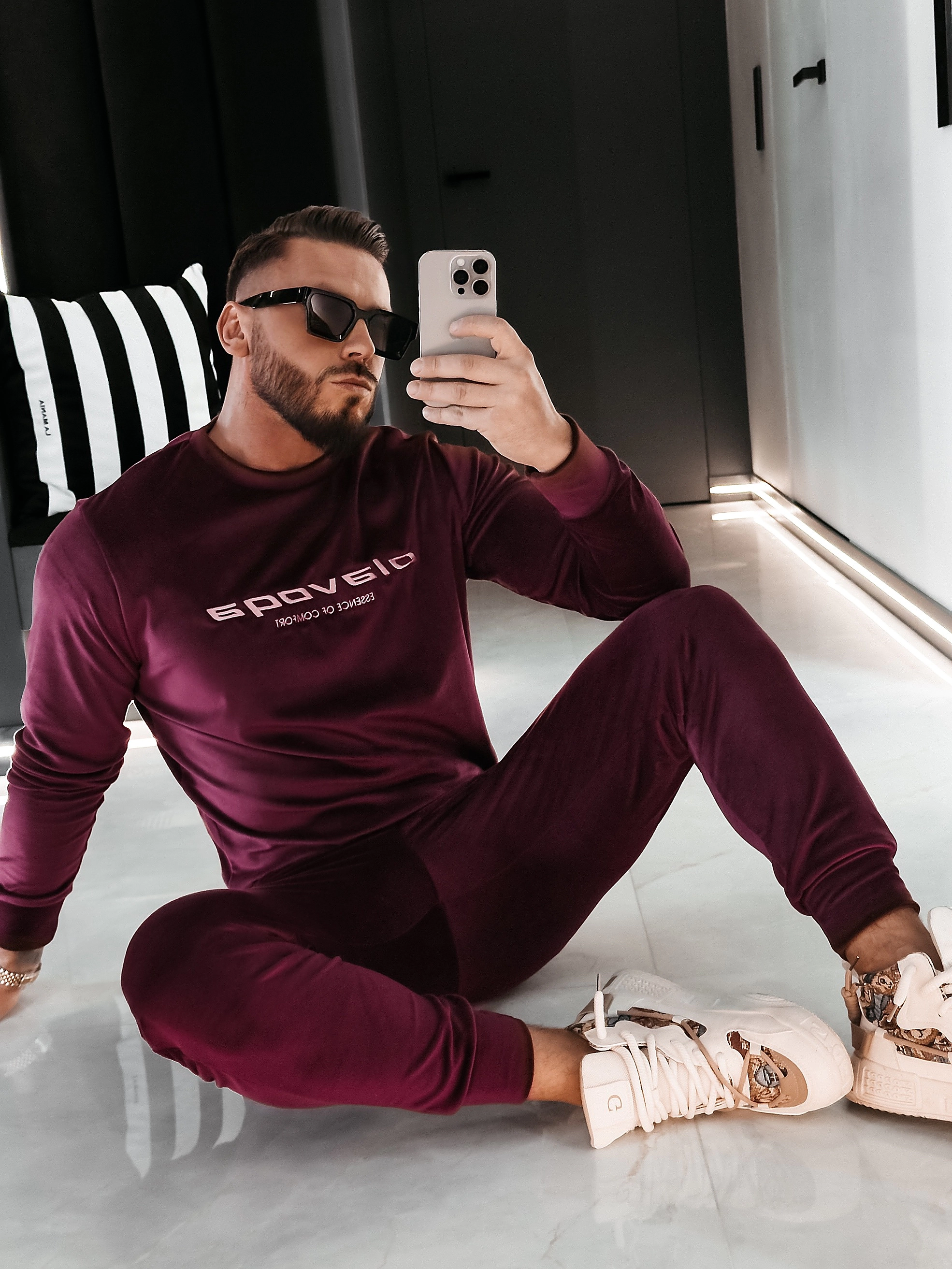 Komplet welurowy OLAVOGA Men SKIP - Bordowy