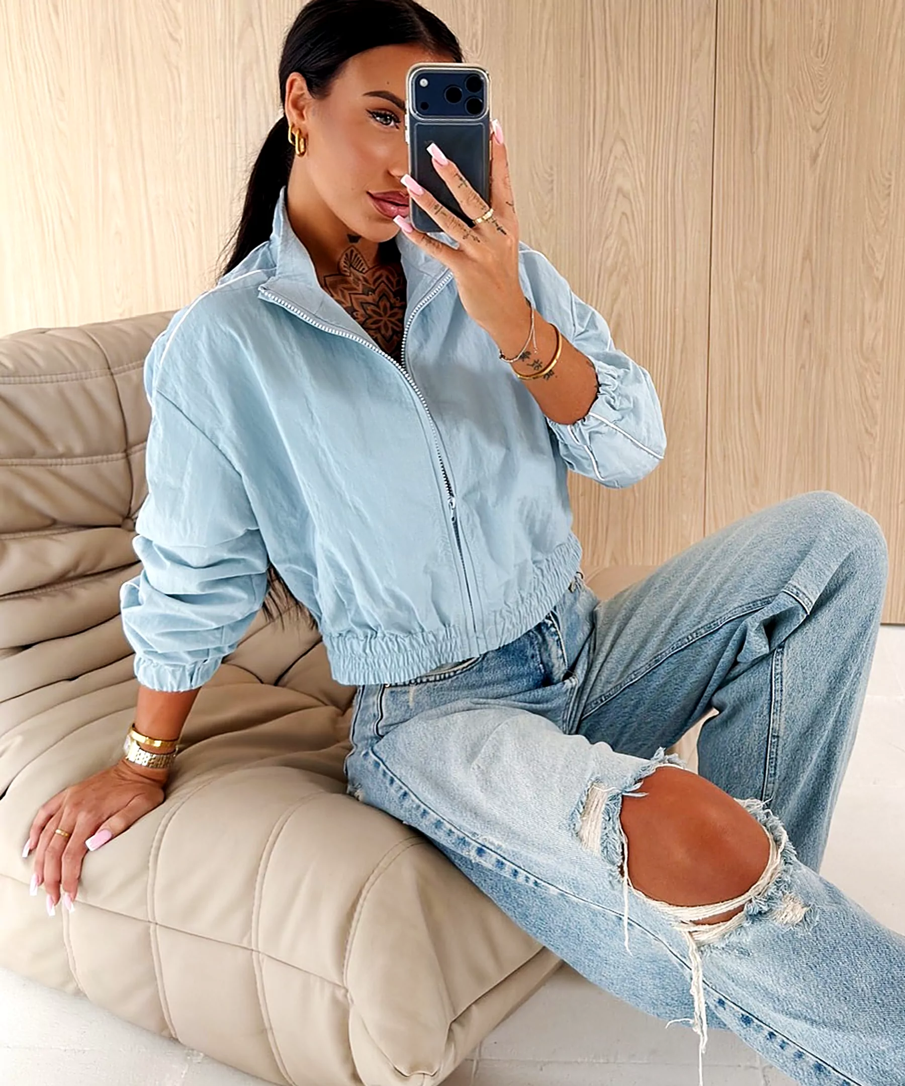 OLAVOGA EDIT Women’s Streetwear Jacket – Light Blue
