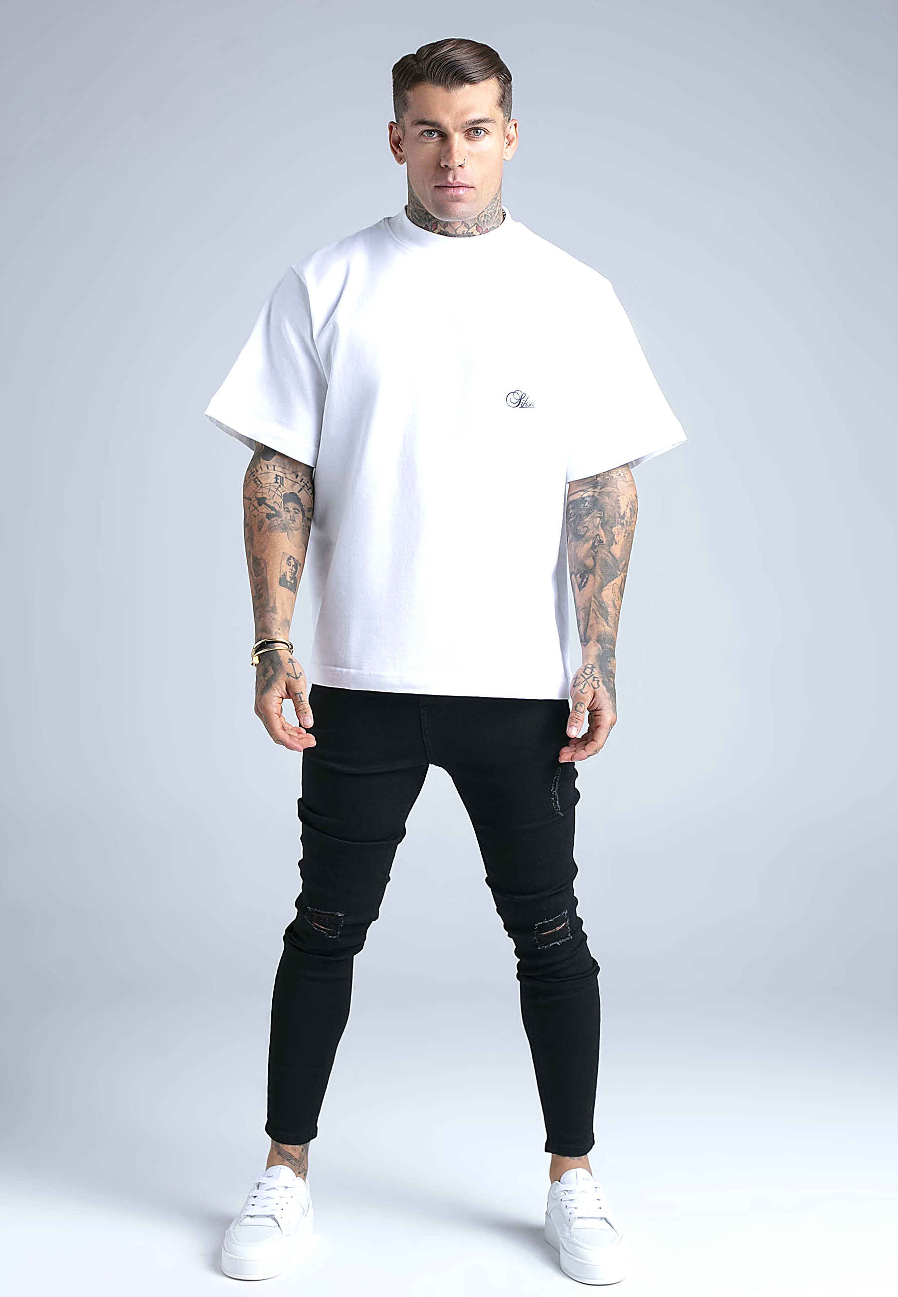 Spodnie jeansowe przecierane SIKSILK SKINNY FIT 28640 - Czarny