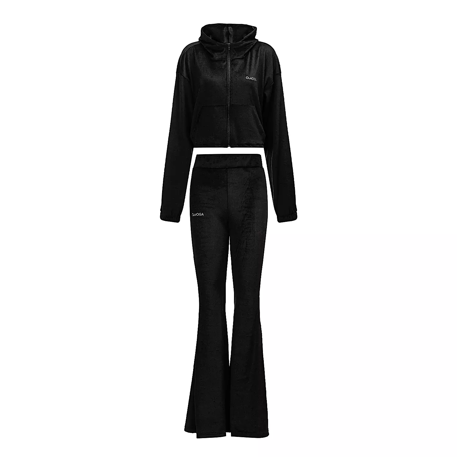 Ladies' casual velour set OLAVOGA VELVET WOOD - Black