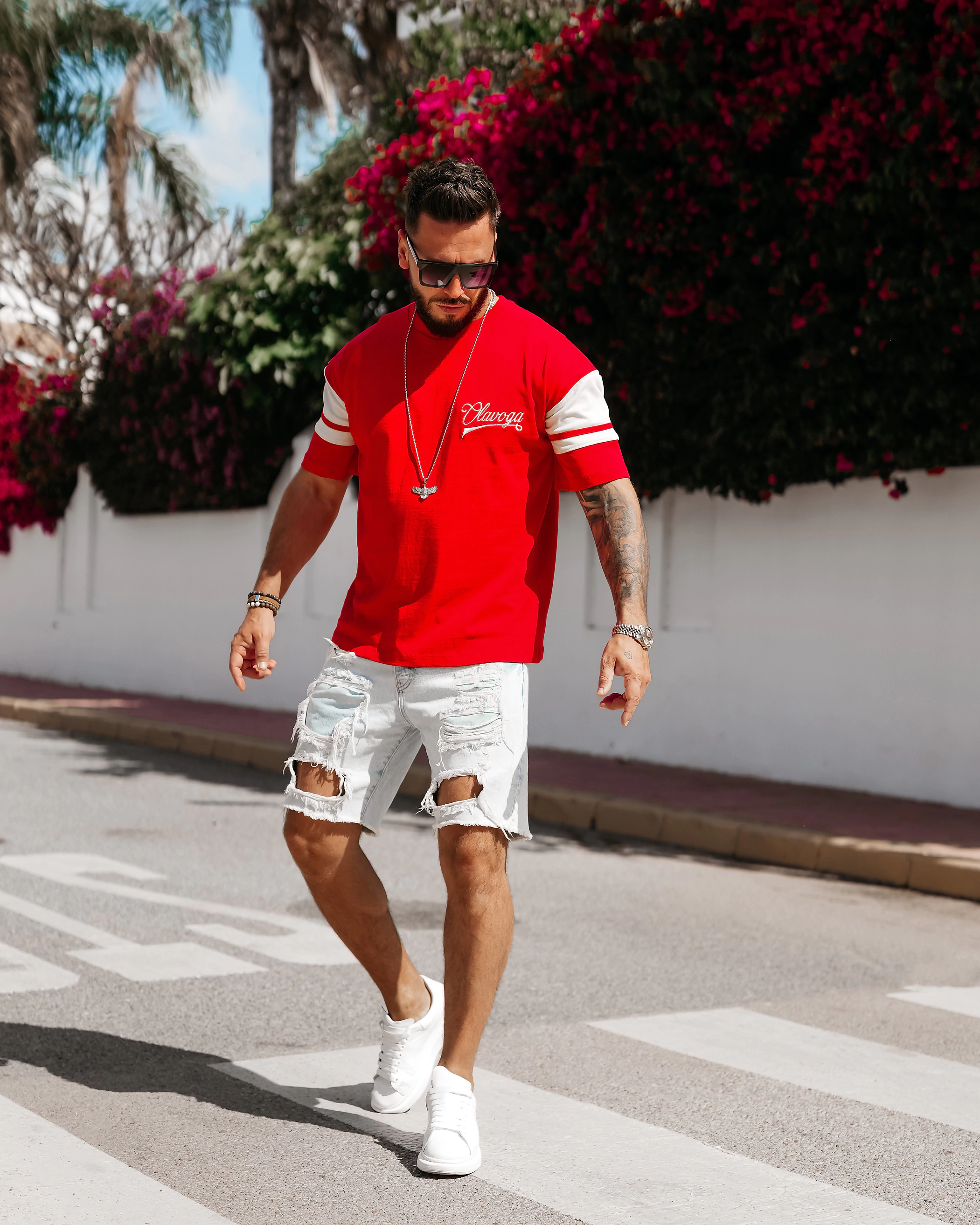 T-shirt męski oversize OLAVOGA Men VALDORIN - Czerwony