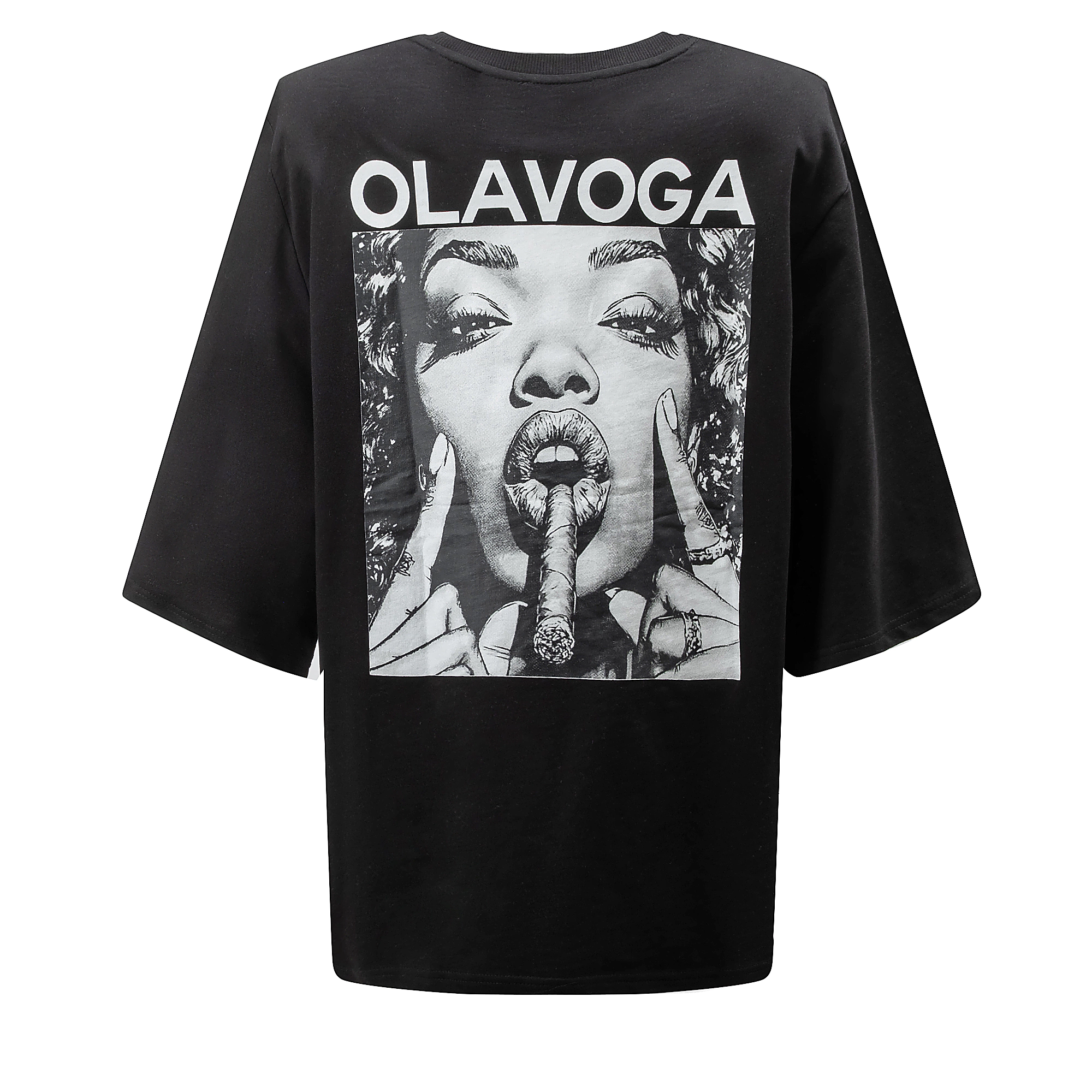 OLAVOGA FIOAGE Oversize-T-Shirt mit Schulterpolstern - Schwarz