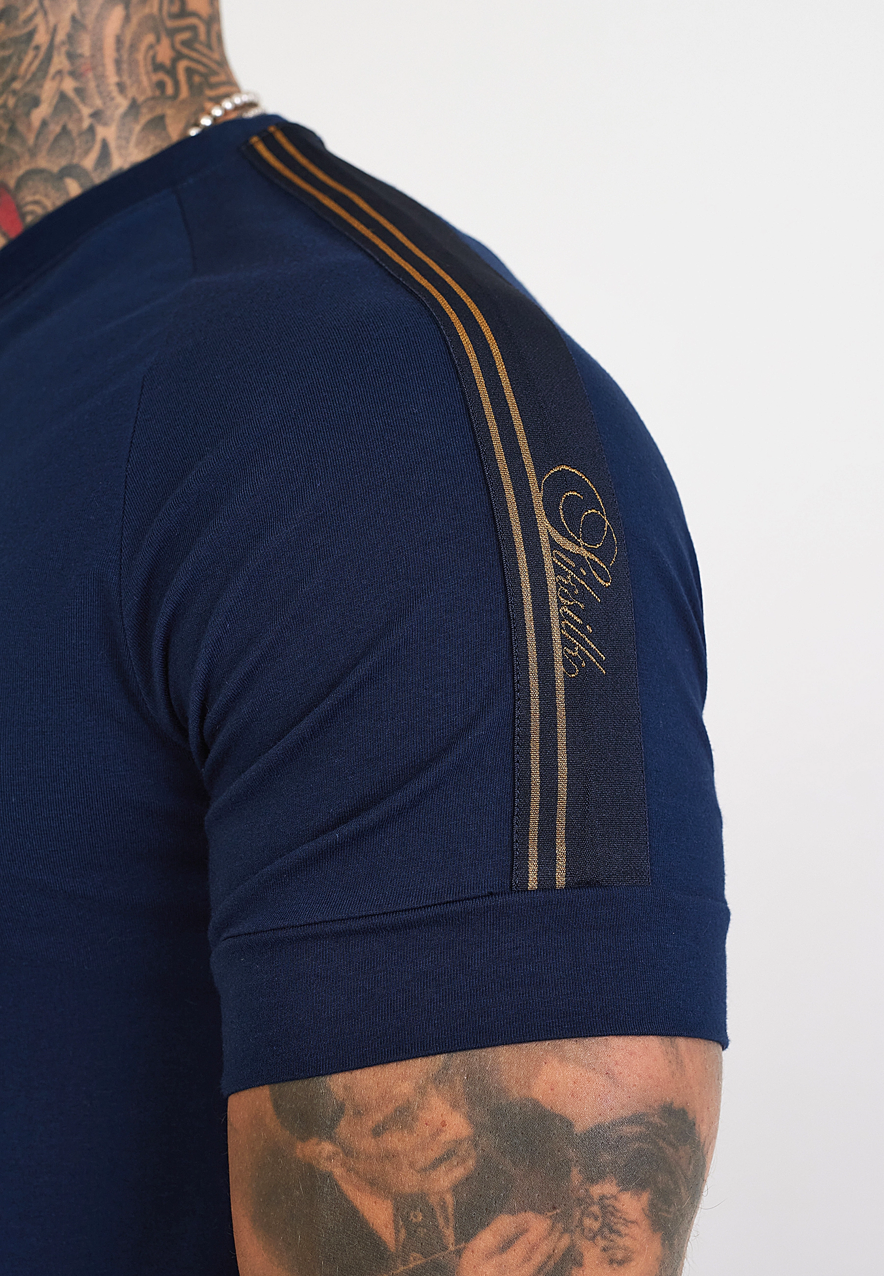 T-shirt męski z taśmą SIKSILK TECH 29621 - Granat