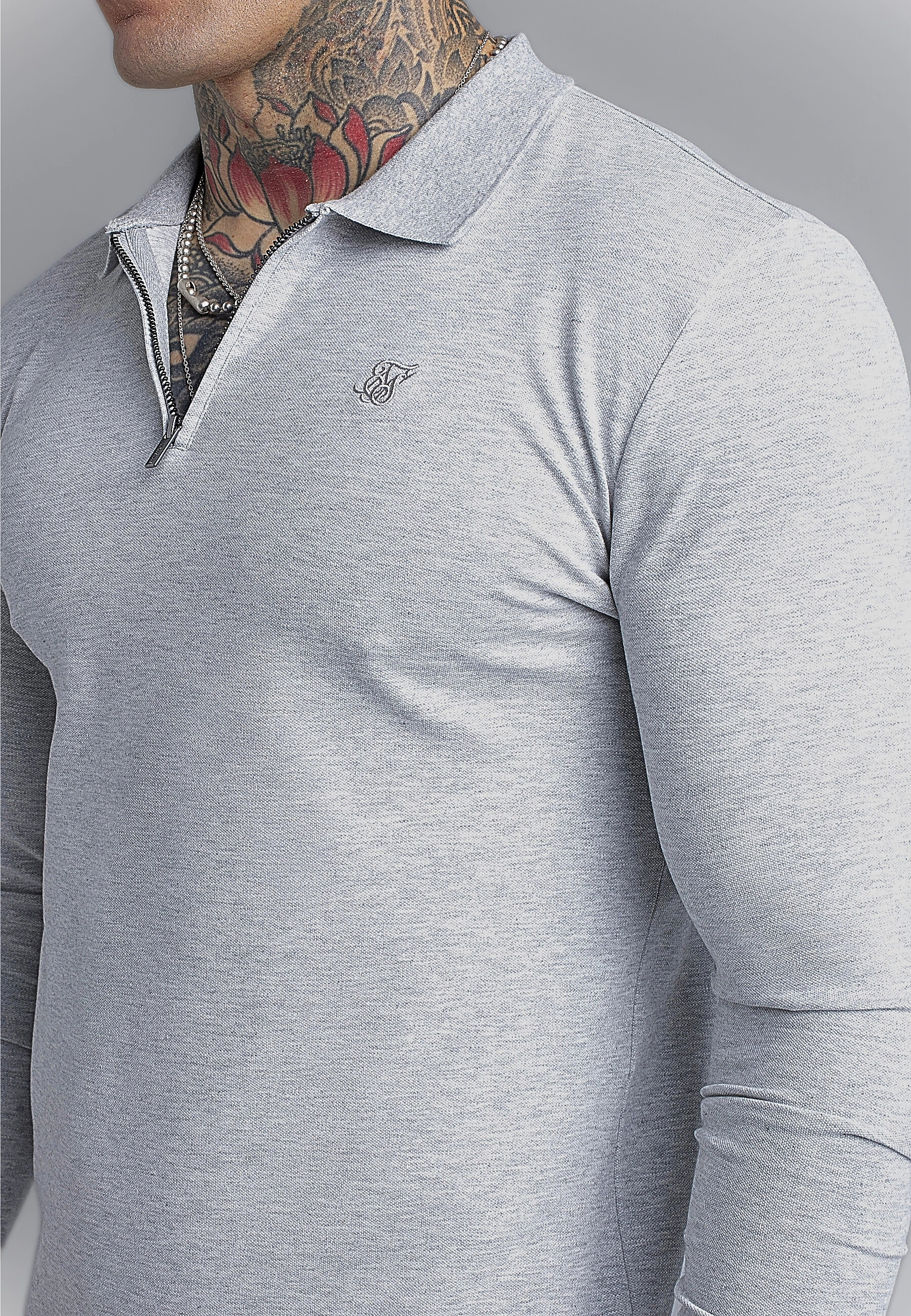 Pánské tričko SIKSILK ZIP POLO s dlouhým rukávem 29280 - šedé
