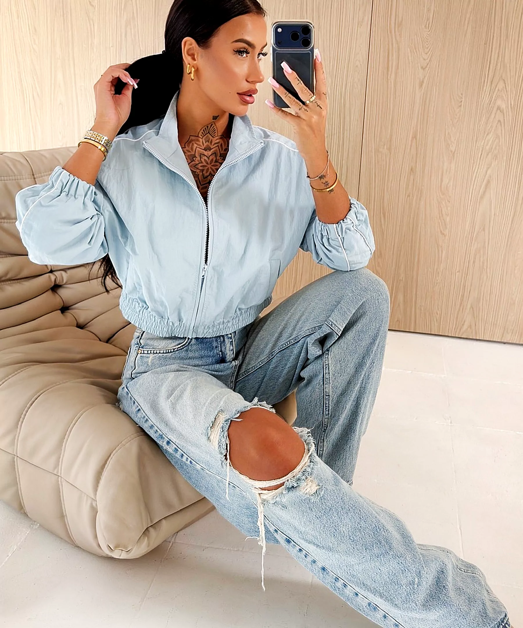 OLAVOGA EDIT Women’s Streetwear Jacket – Light Blue
