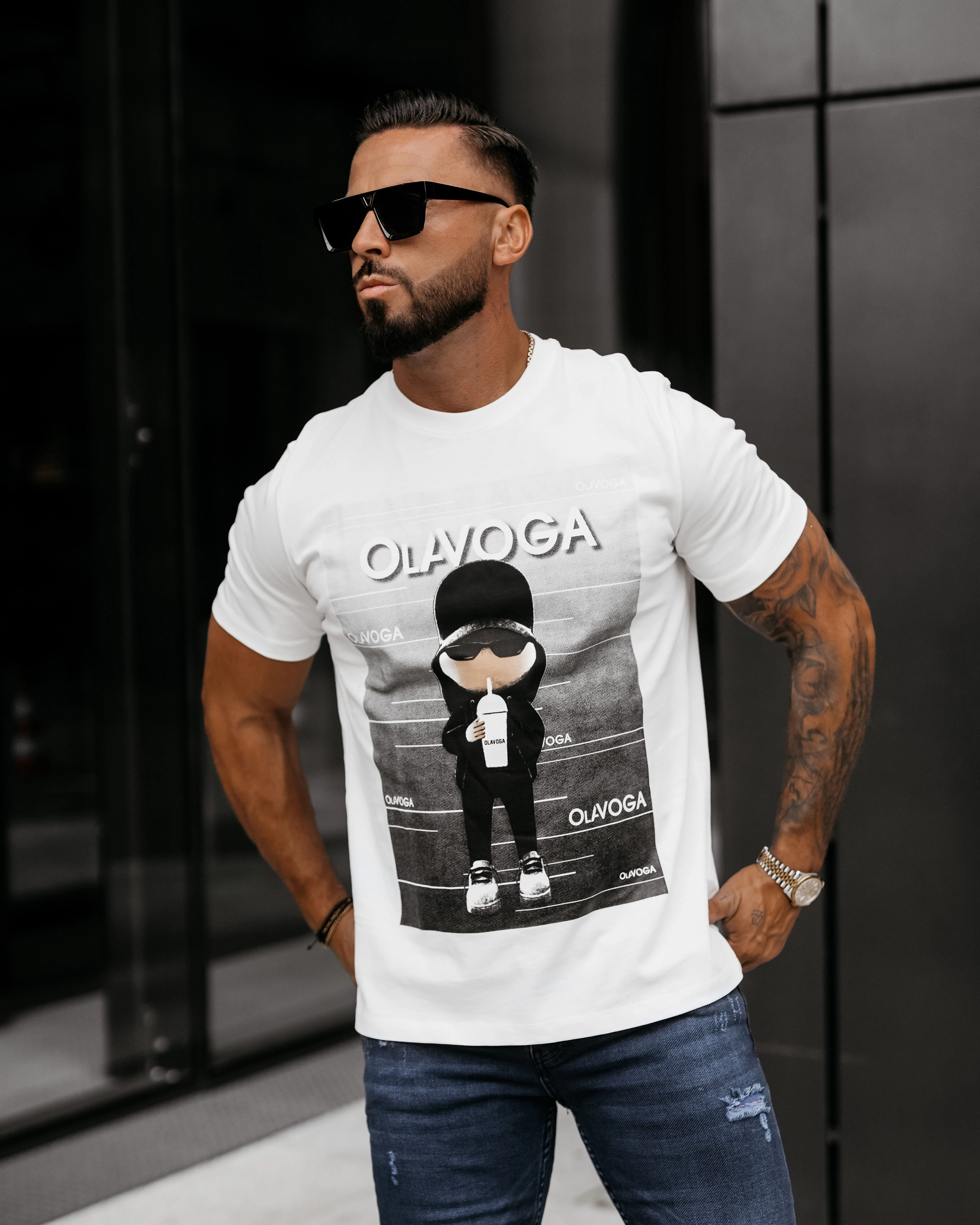 T-shirt męski z grafiką OLAVOGA Men BALMA - Écru