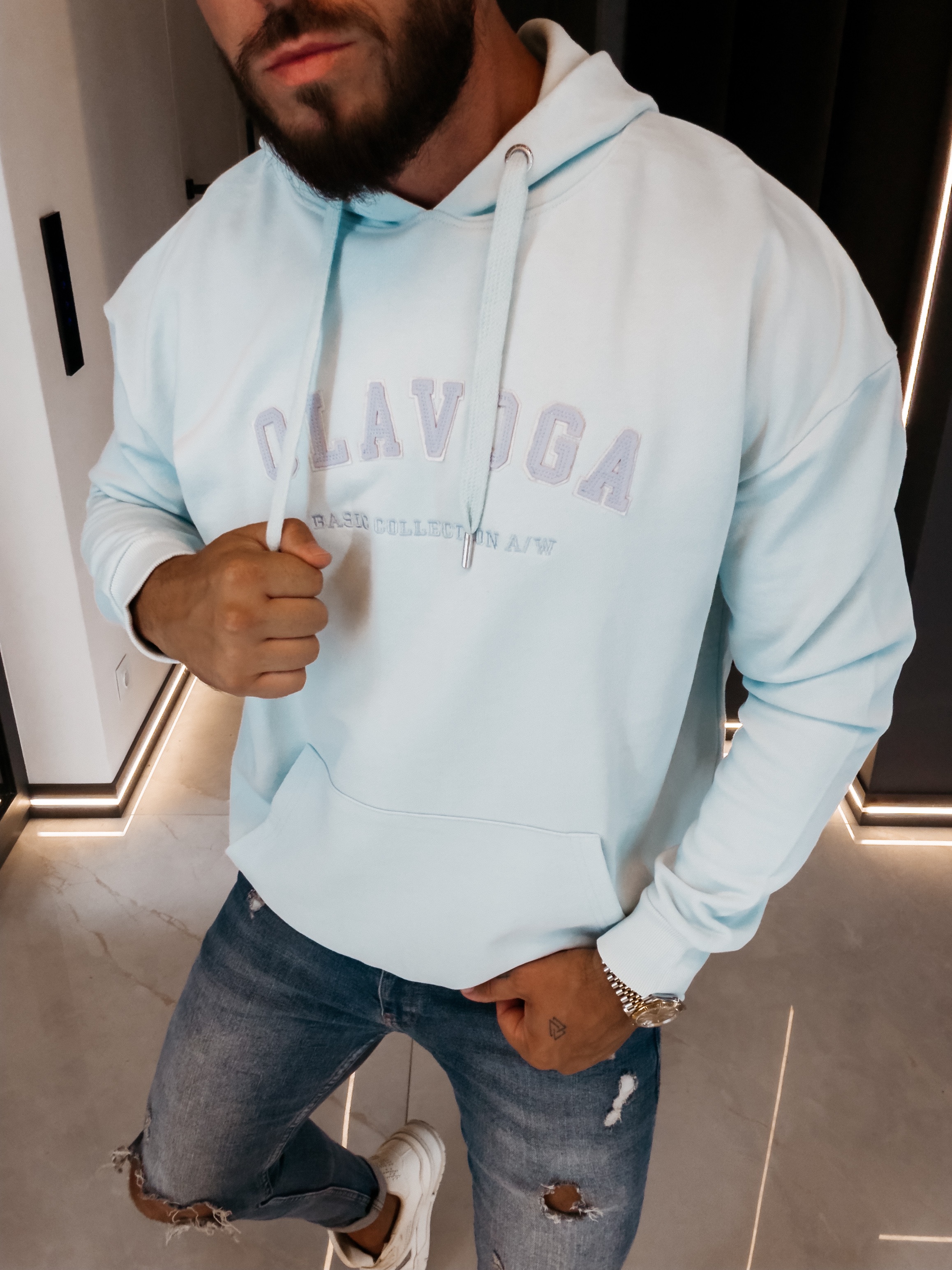 OLAVOGA Men RENAY Men’s Hoodie – Light Blue
