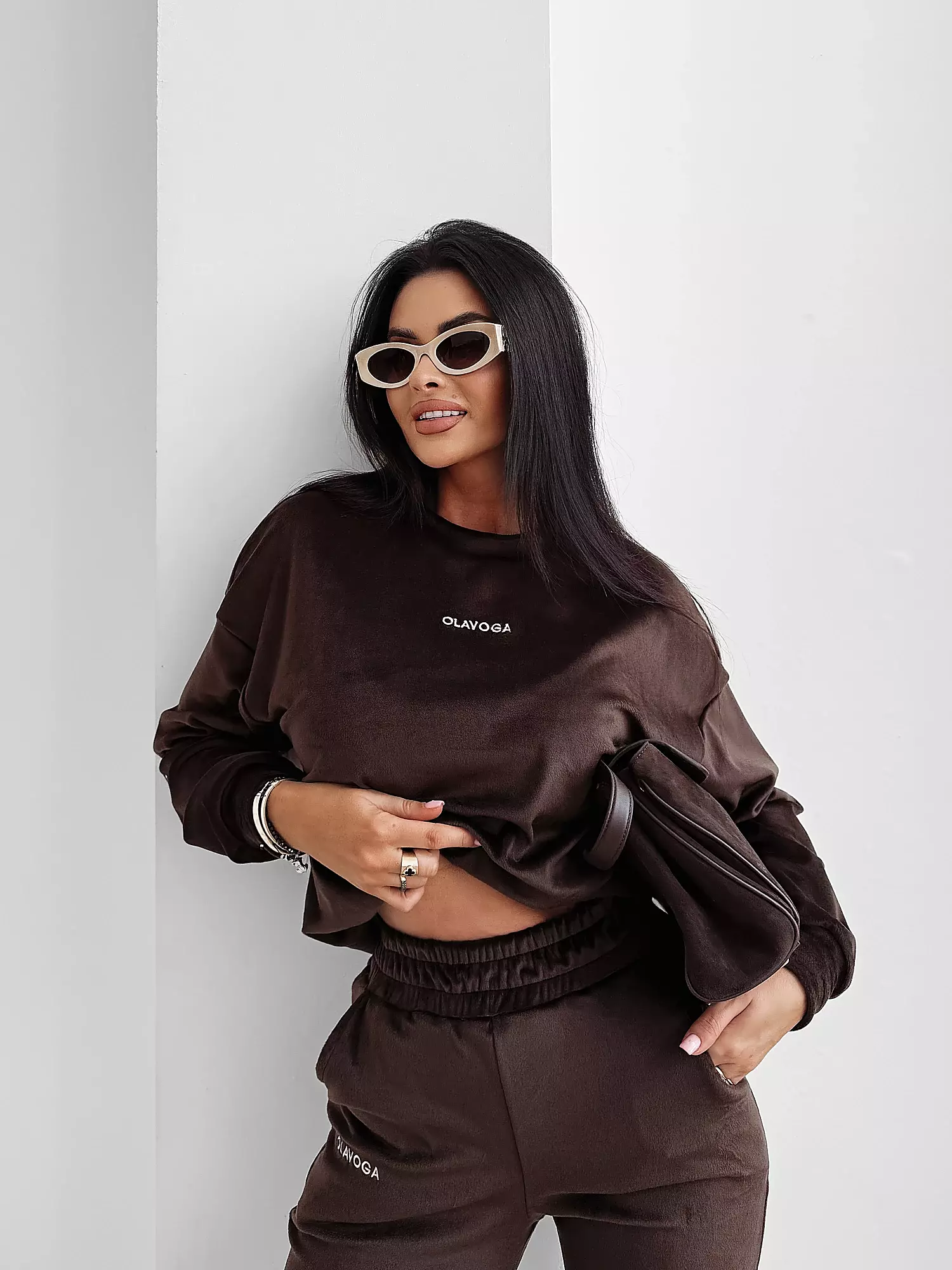 Ladies' velour set OLAVOGA VELVET ASH - Brown