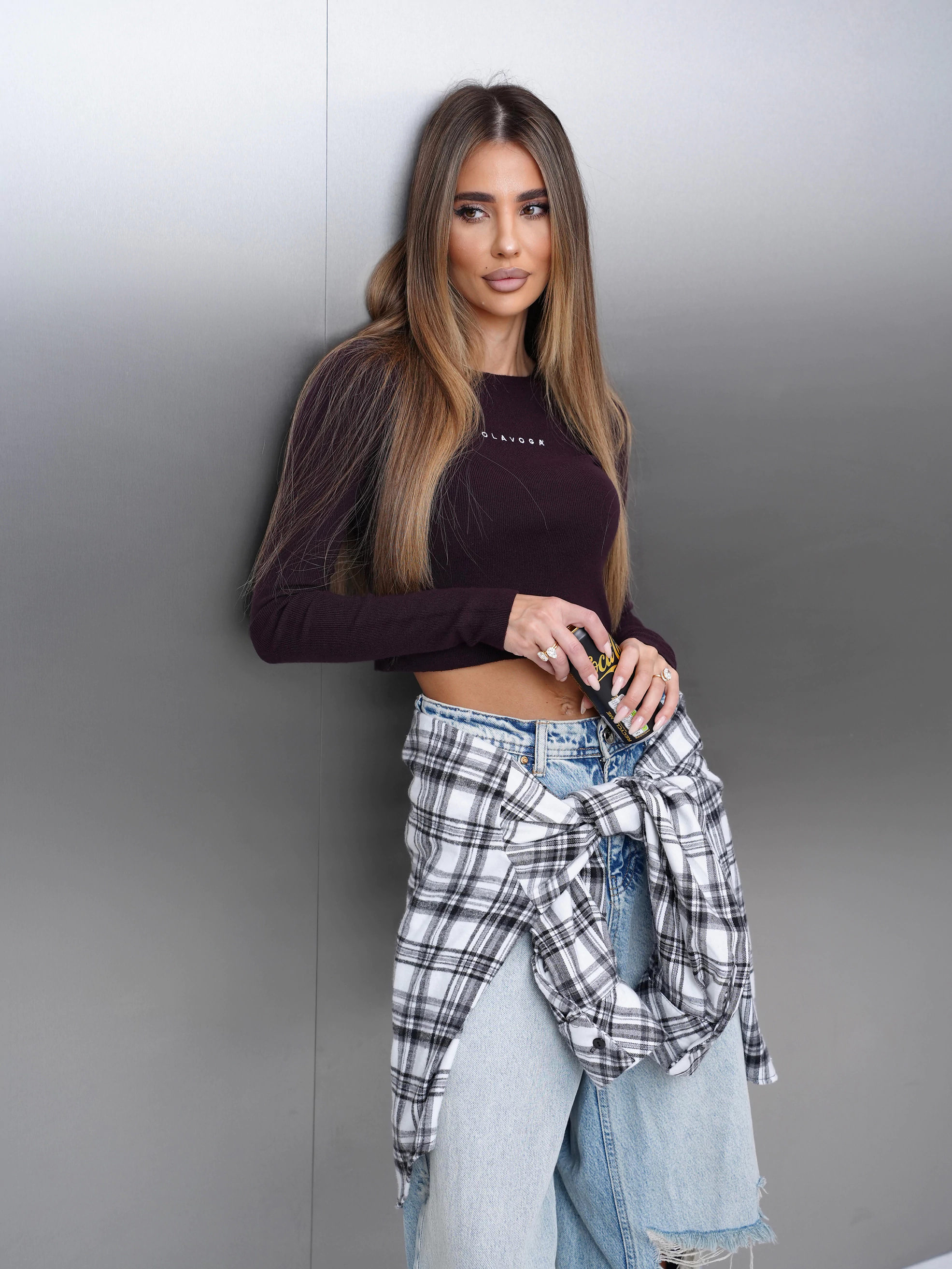 Sweter damski casual OLAVOGA BROGRER - Śliwka
