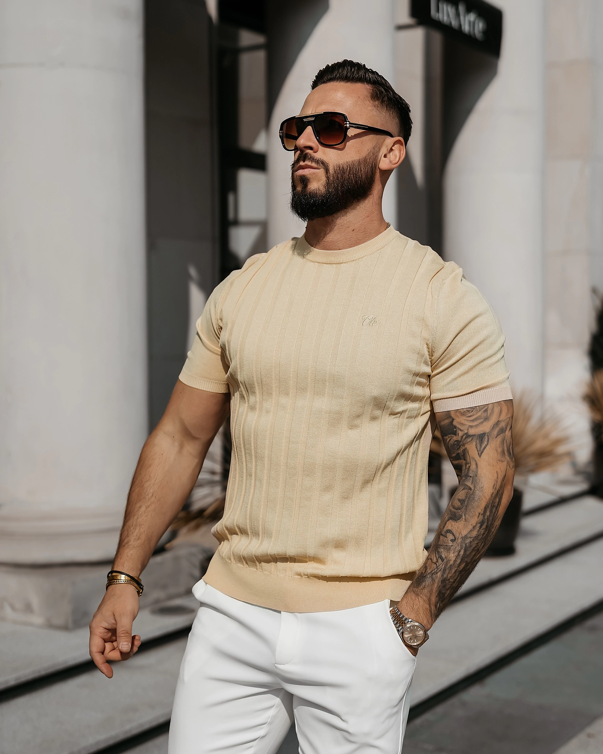T-shirt męski OLAVOGA Men XAE - Beżowy