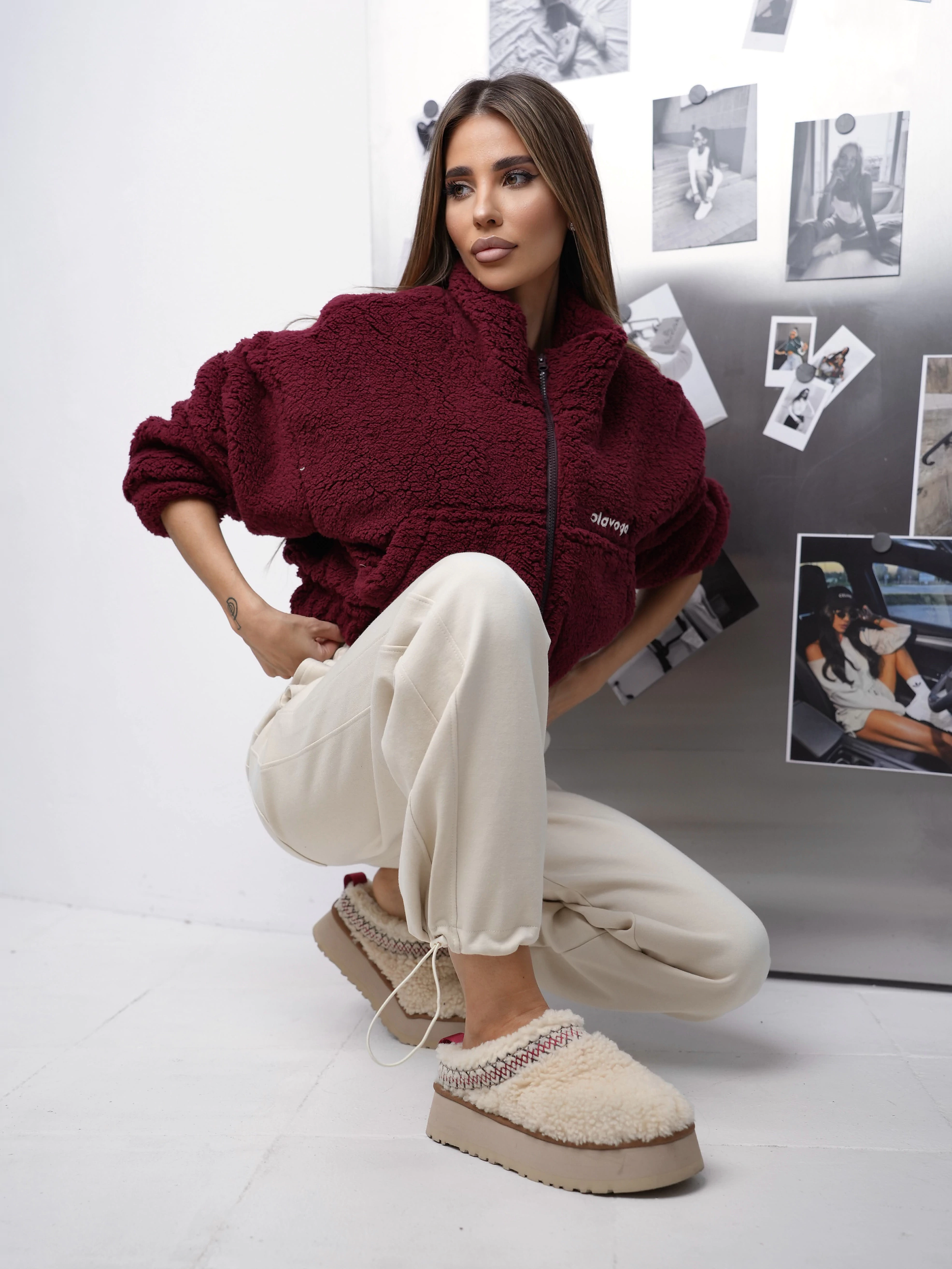 Bluza damska teddy OLAVOGA KEEP - Bordo