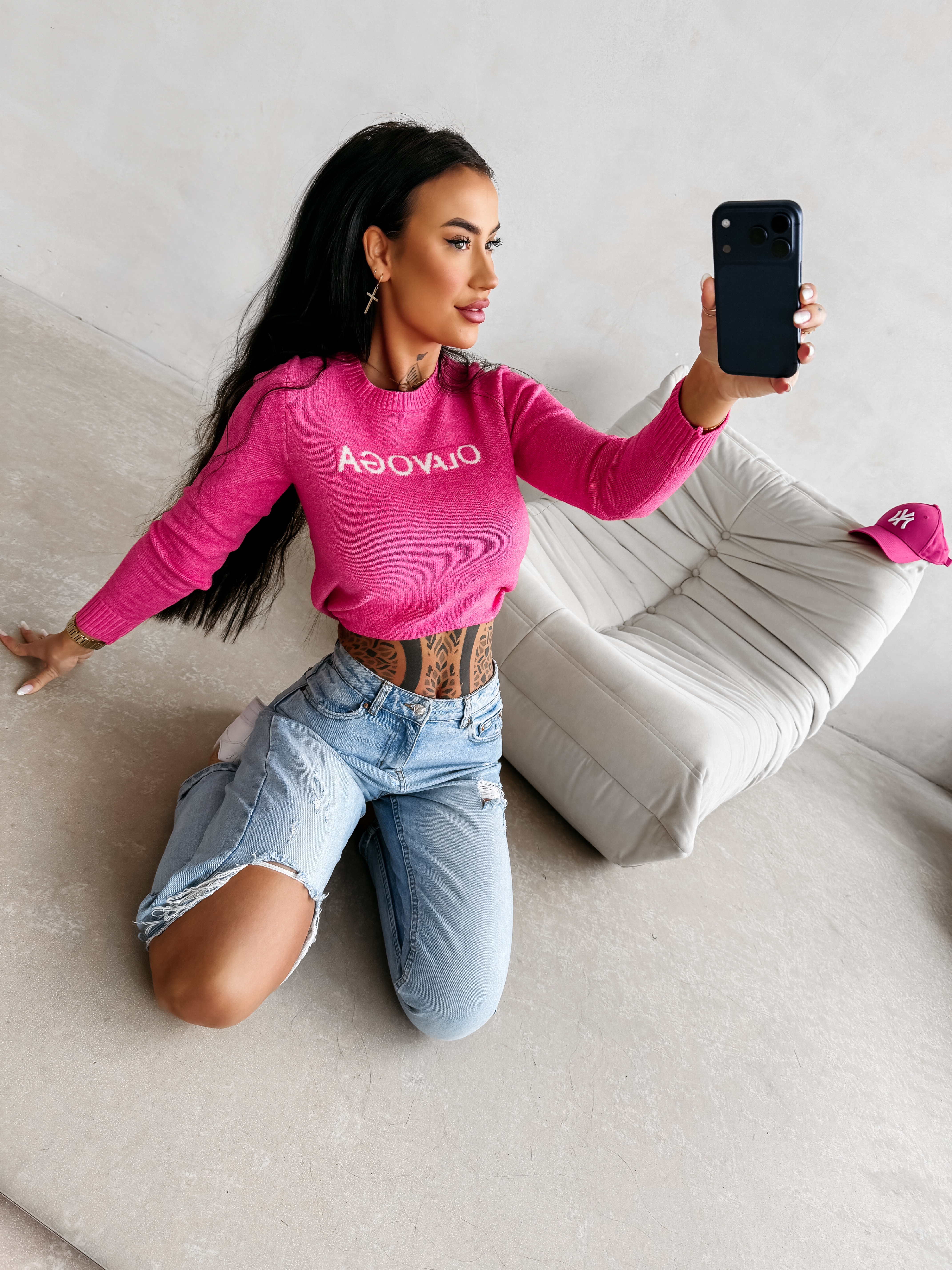 Sweter damski casual OLAVOGA ZAIO - Amarant