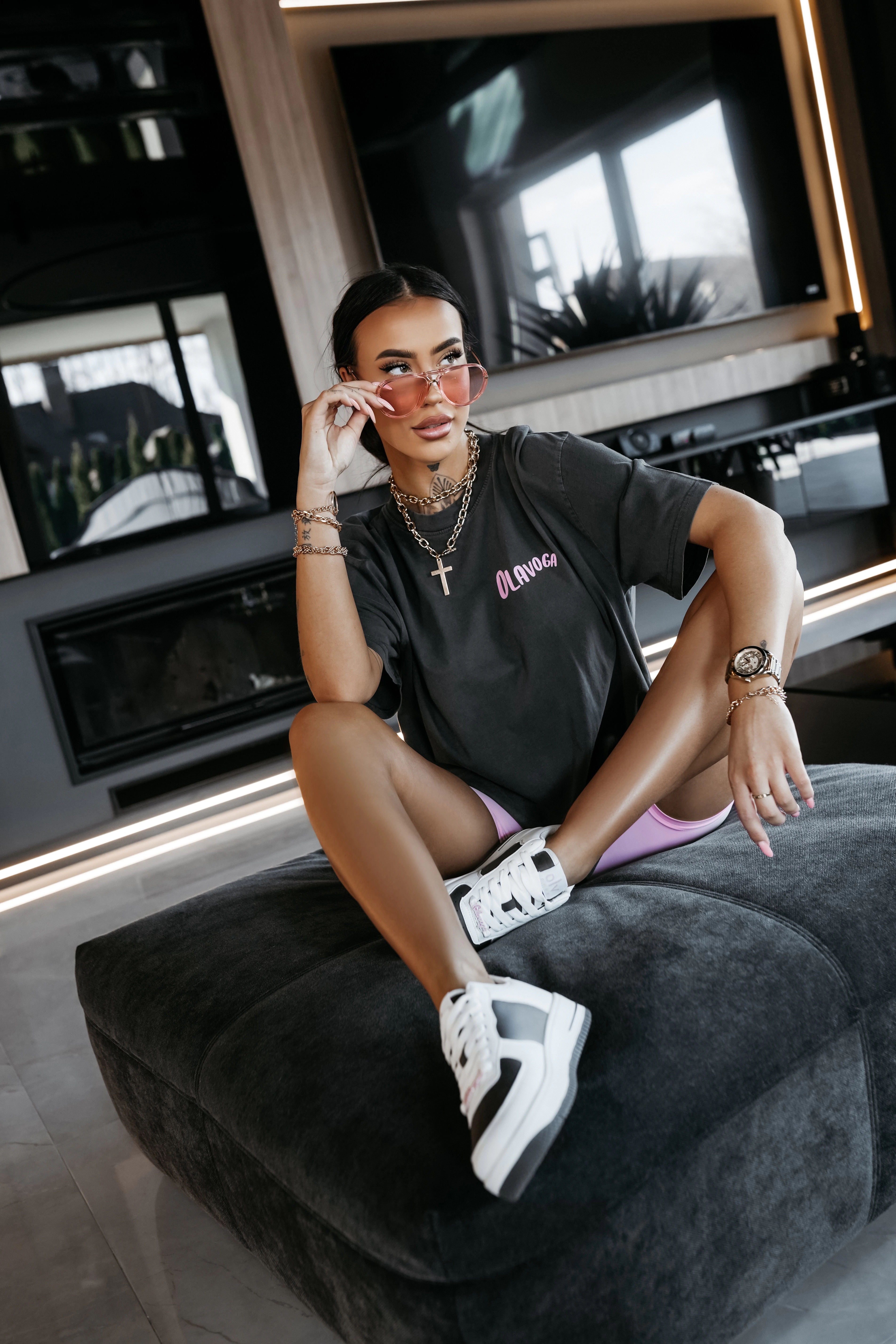 OLAVOGA BABE dámske tričko oversize - Tmavosivé