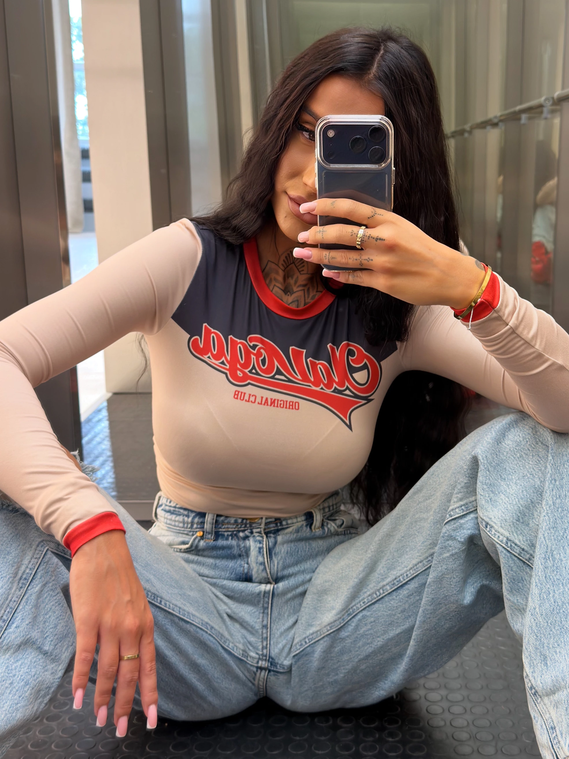 Damenbluse OLAVOGA MALENA – Beige + Graphit