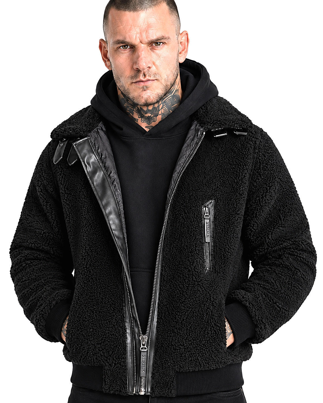 SIKSILK SHERPA 26732 isolierte Bomberjacke für Herren - Schwarz