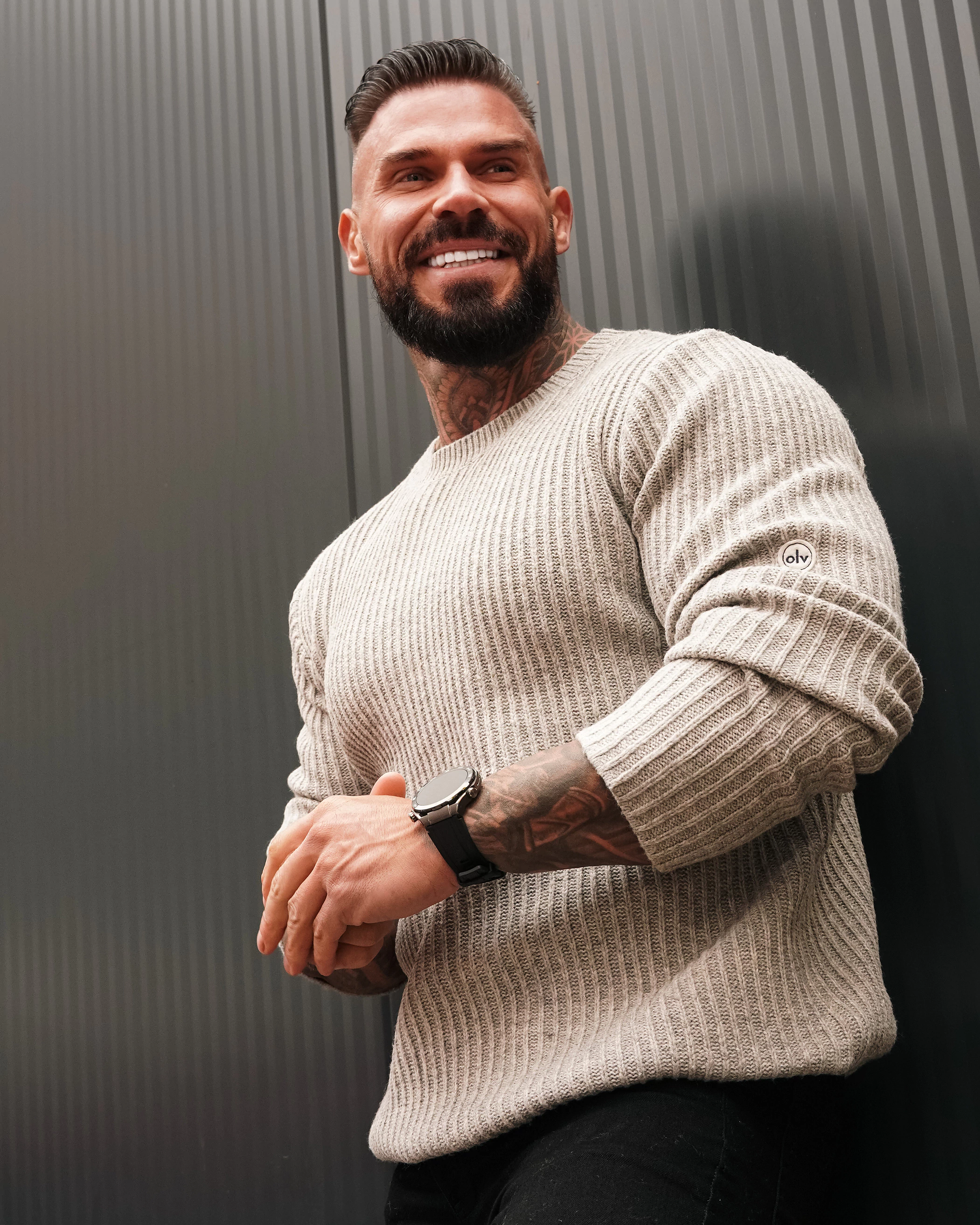 OLAVOGA Men SASIO men’s ribbed jumper – Grey