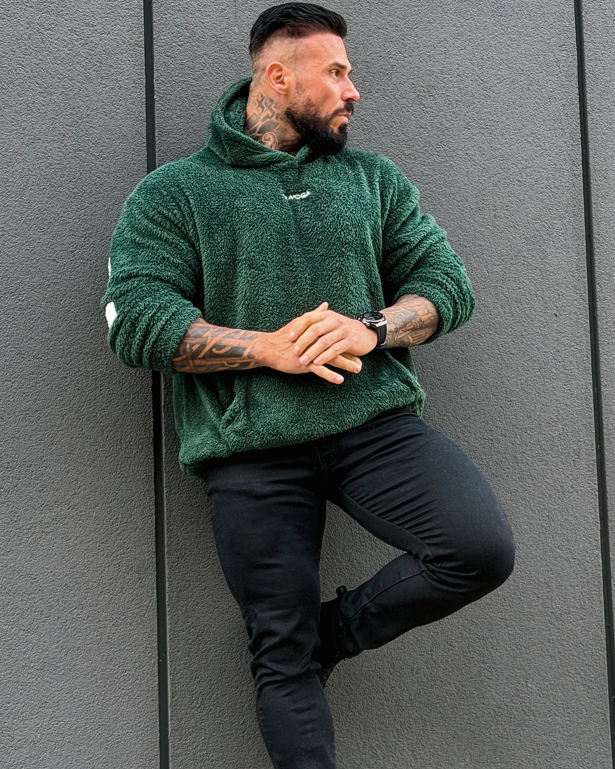OLAVOGA Men FIDO MEN Herren-Kapuzenpullover aus Sherpa – Dunkelgrün