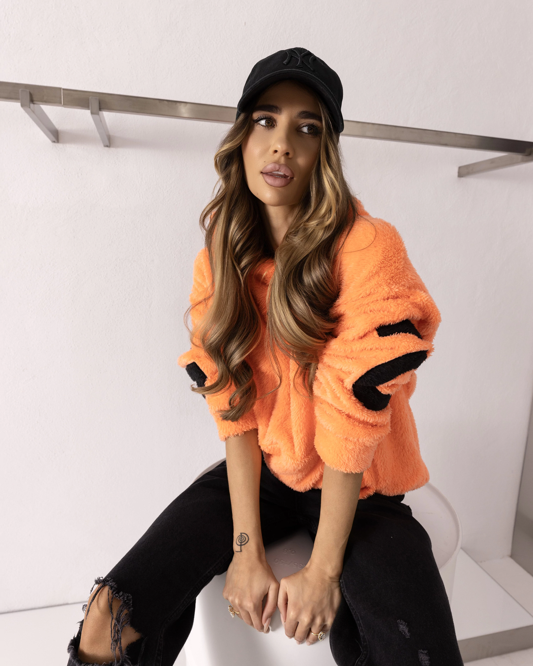 OLAVOGA FIDO Sherpa-Kapuzenpullover für Damen – Orange