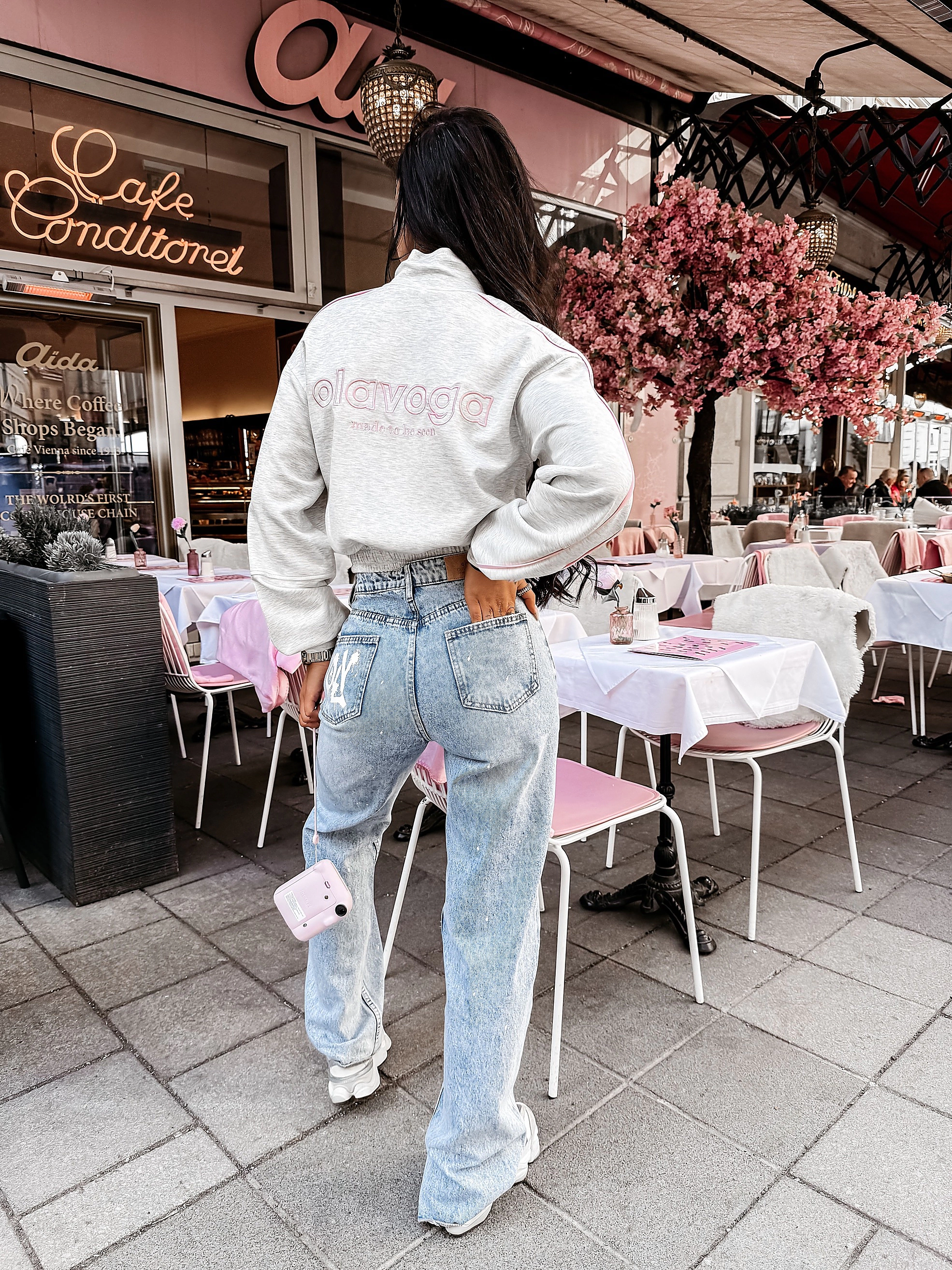 OLAVOGA ROSEA Damen Sweatshirt gestreift - Grau