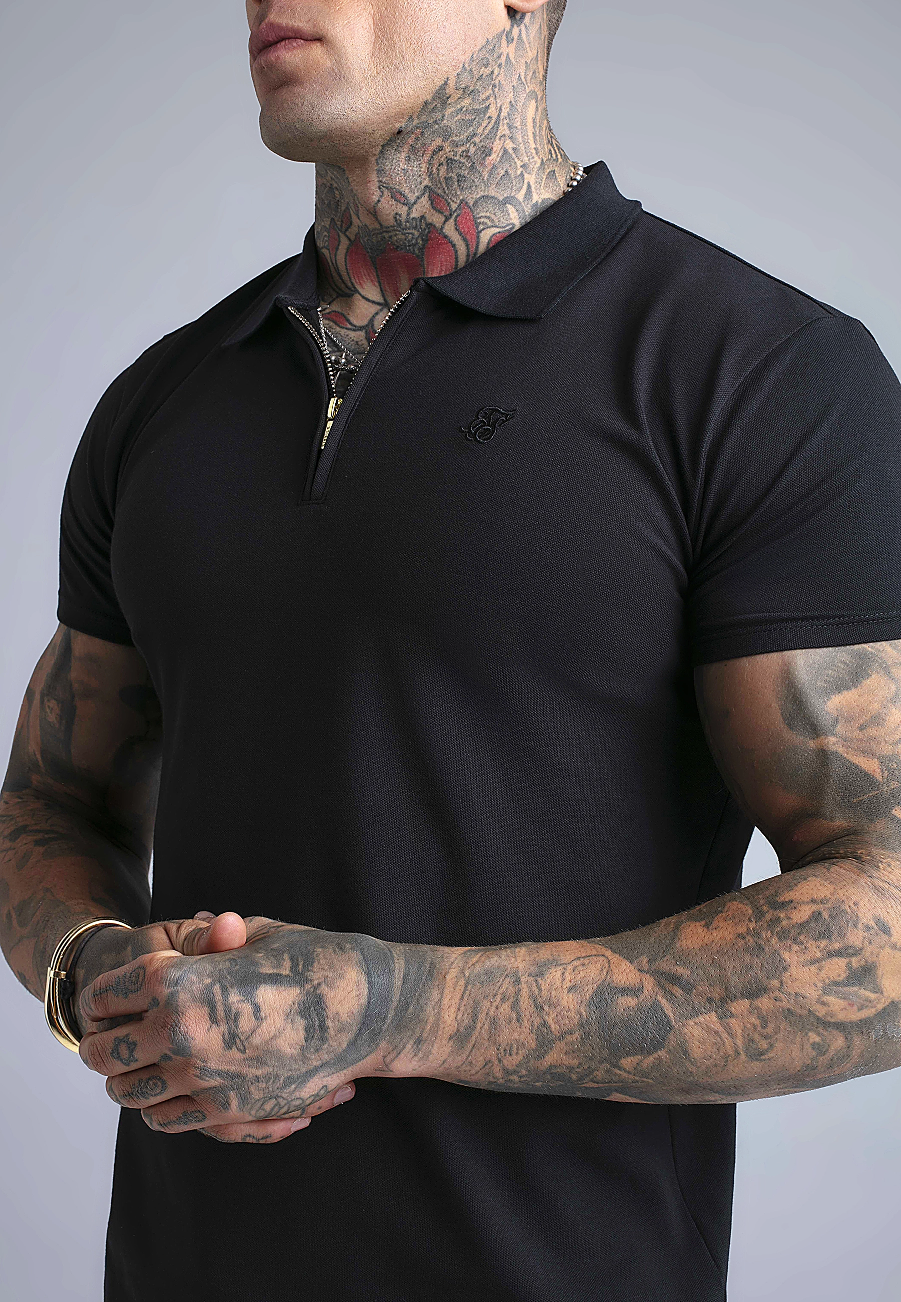 Herren SIKSILK ZIP POLO T-shirt 29271 - Schwarz