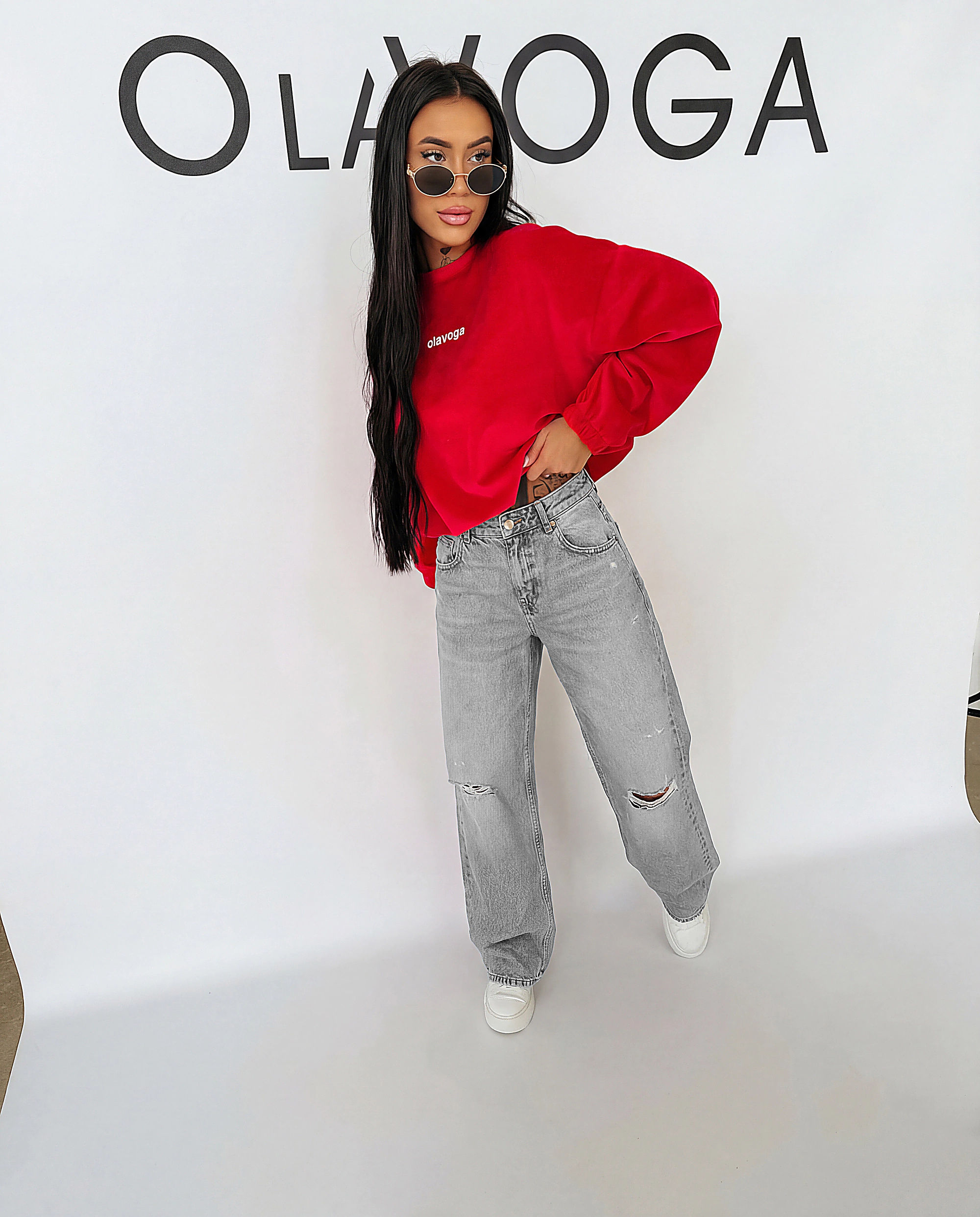 Ladies' velour sweatshirt OLAVOGA VELVORA - Red