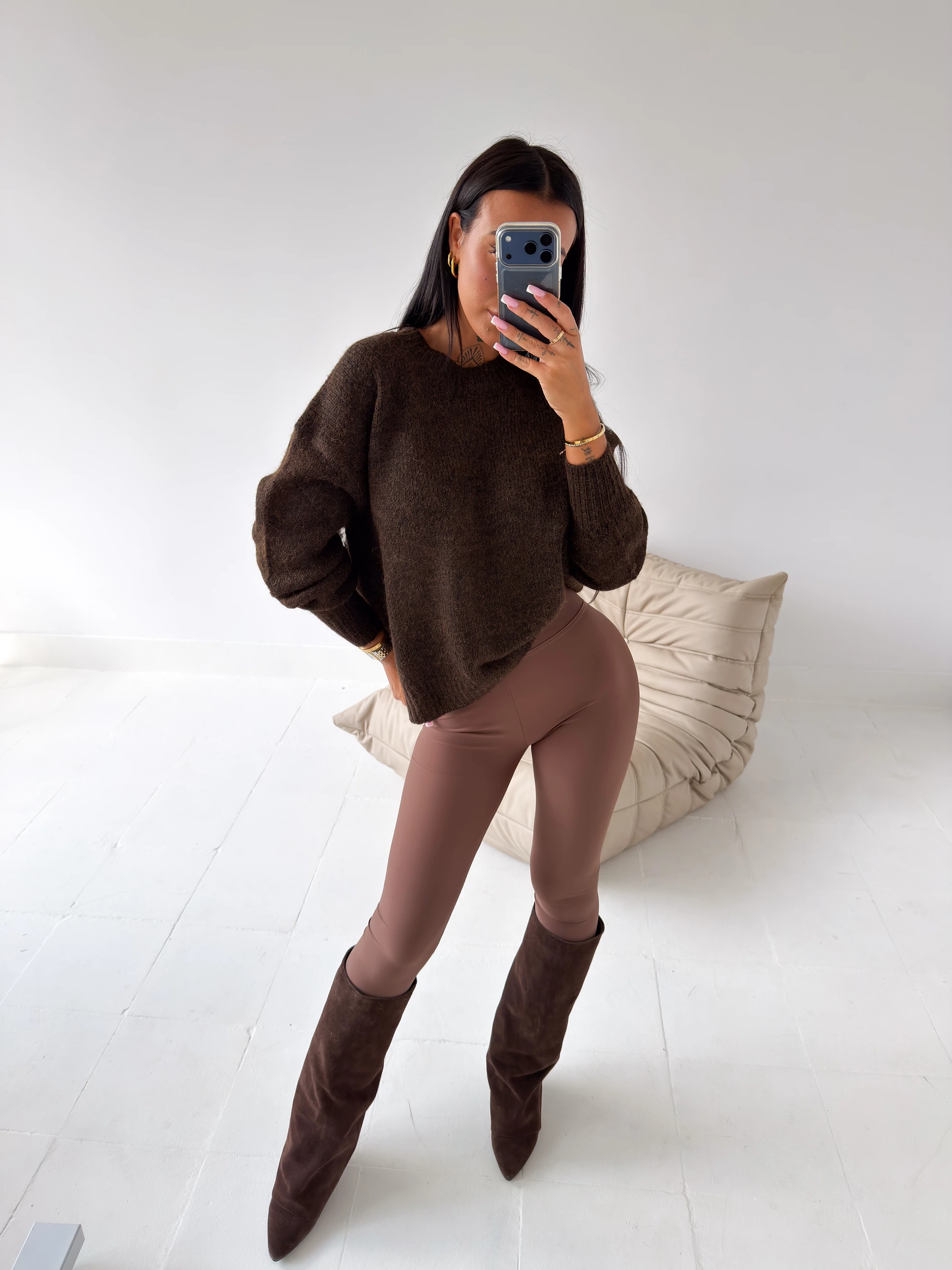Damenpullover mit kontrastierendem OLAVOGA FONSI-Logo – Braun